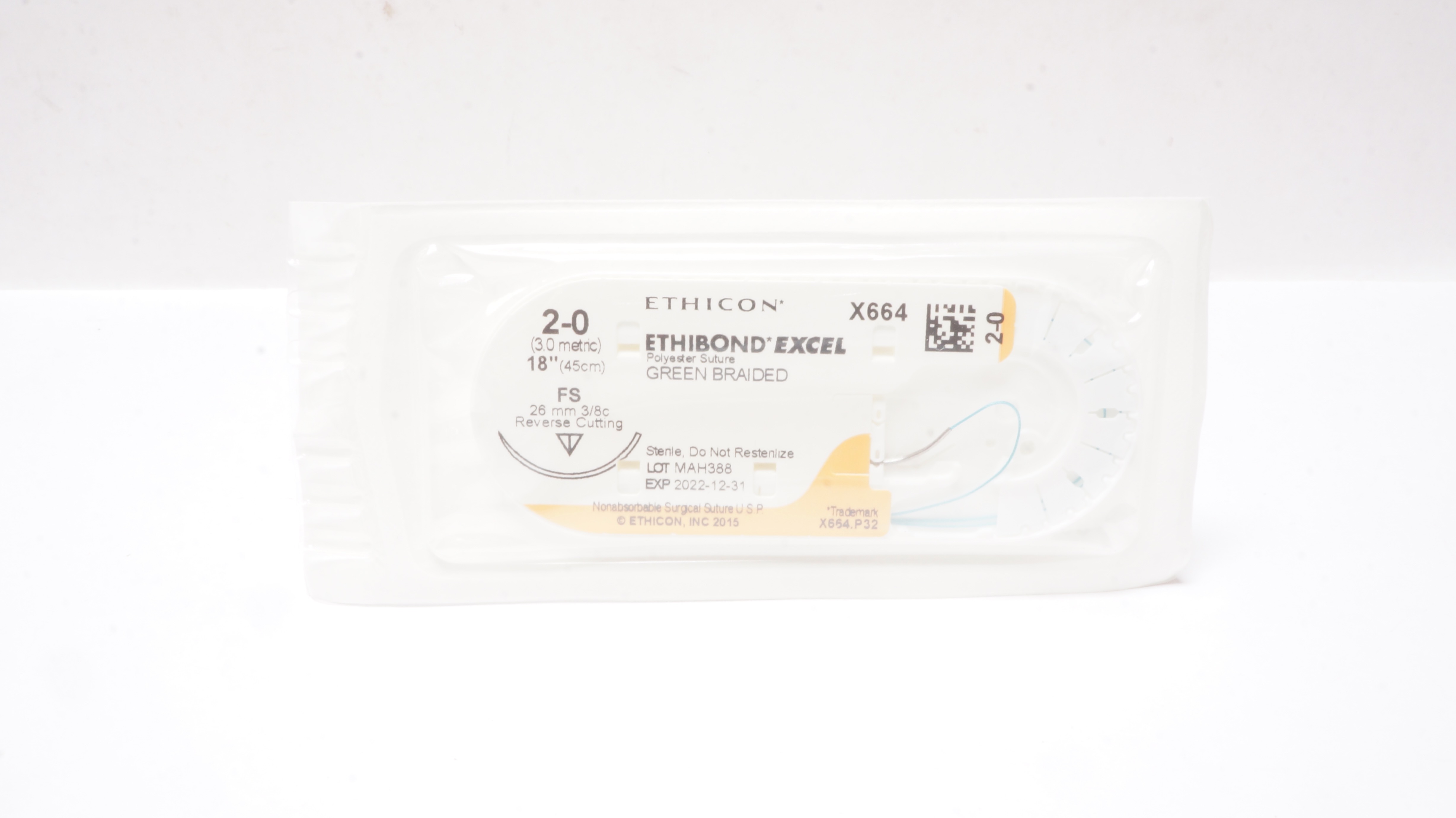 Ethicon X664 2-0 ETHIBOND EXCEL, FS,  26mm 3/8c Reverse Cutting, 18inch (x)