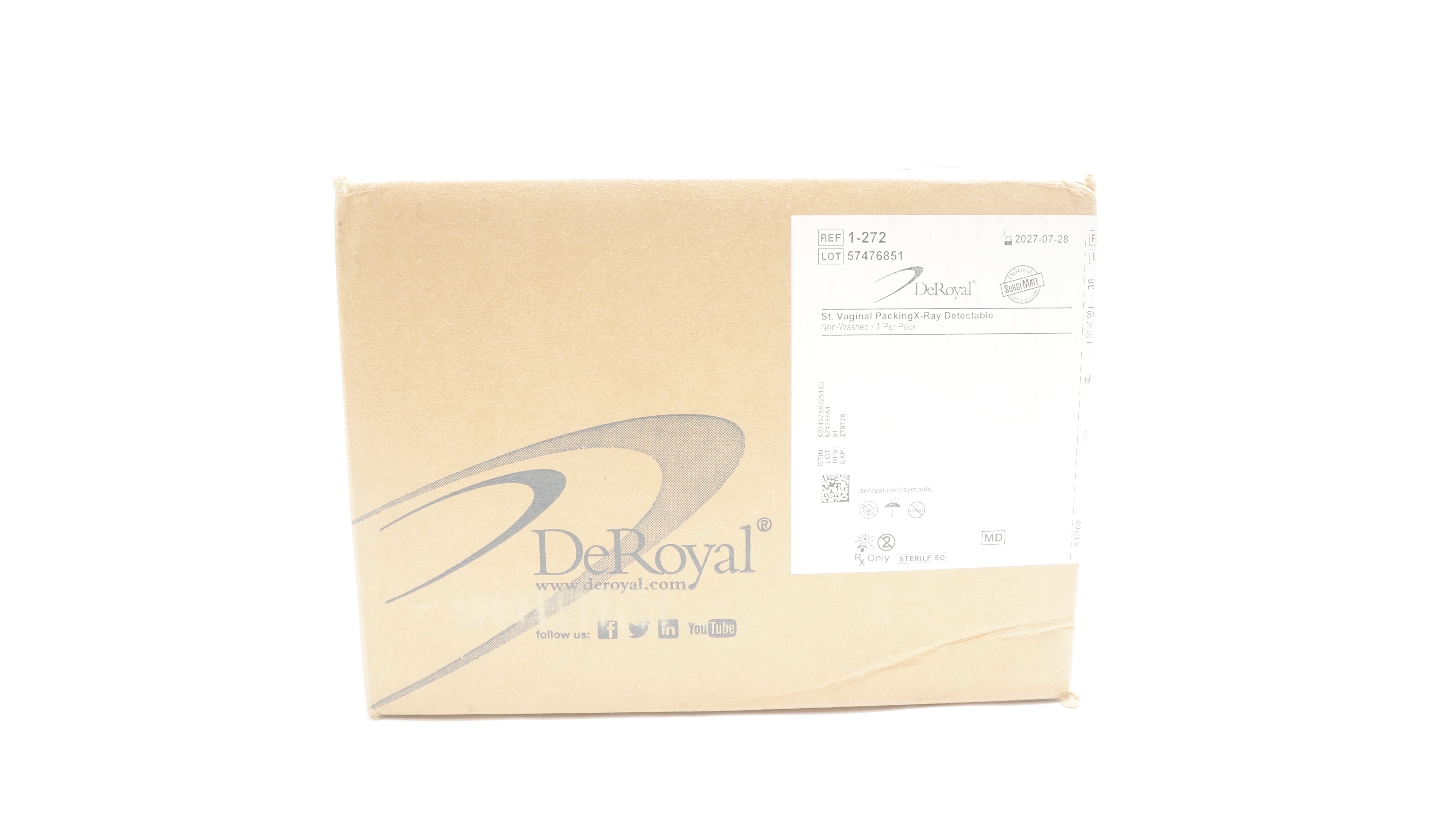 DeRoyal 1-272 St.Vaginal Packing X-Ray Detectable 2inch x 72inch - Case of 50