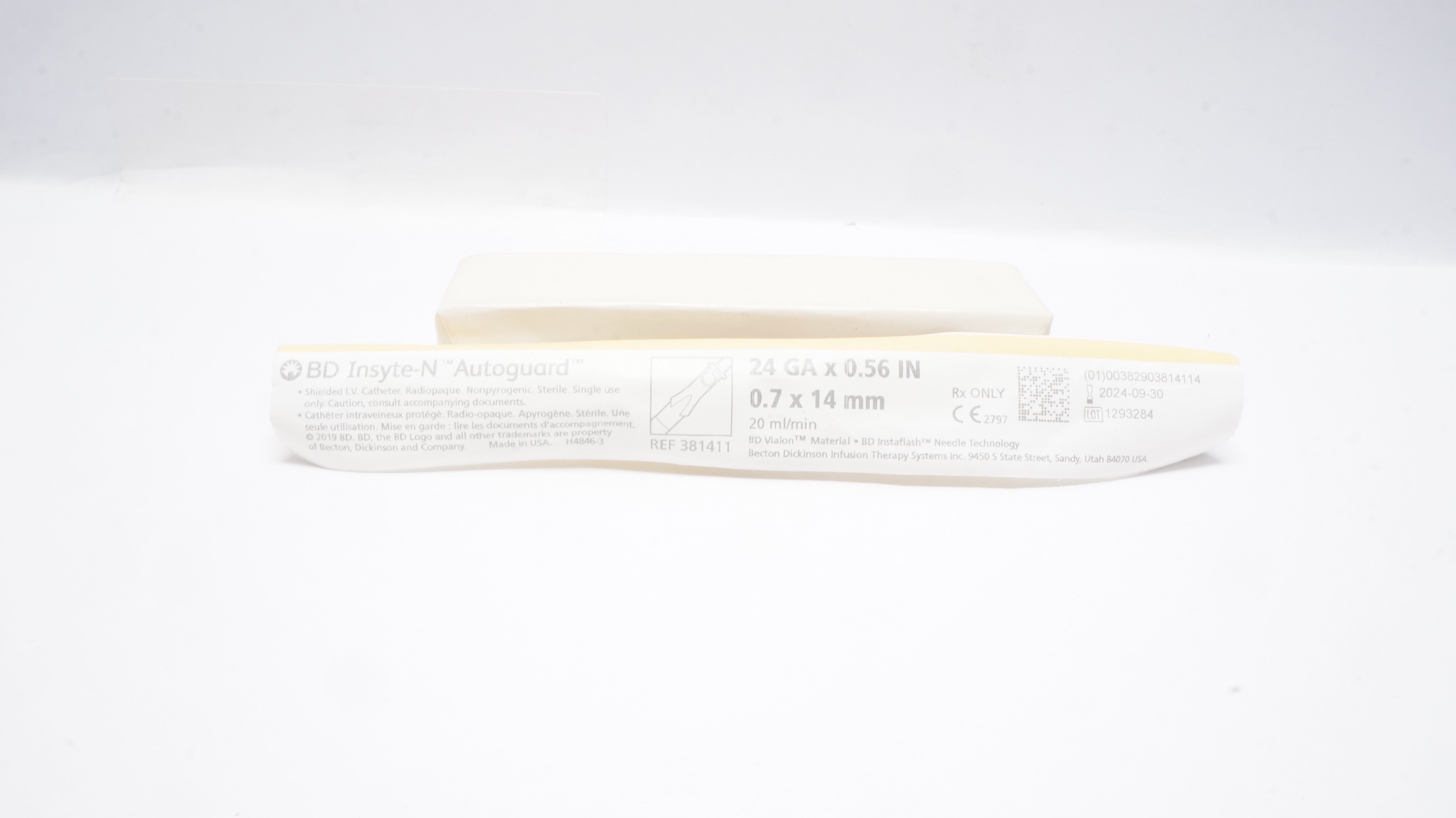 BD 381411 Insyte-N Autoguard Shielded IV Cath. 24Ga x 0.56inch 20ml/min (x)