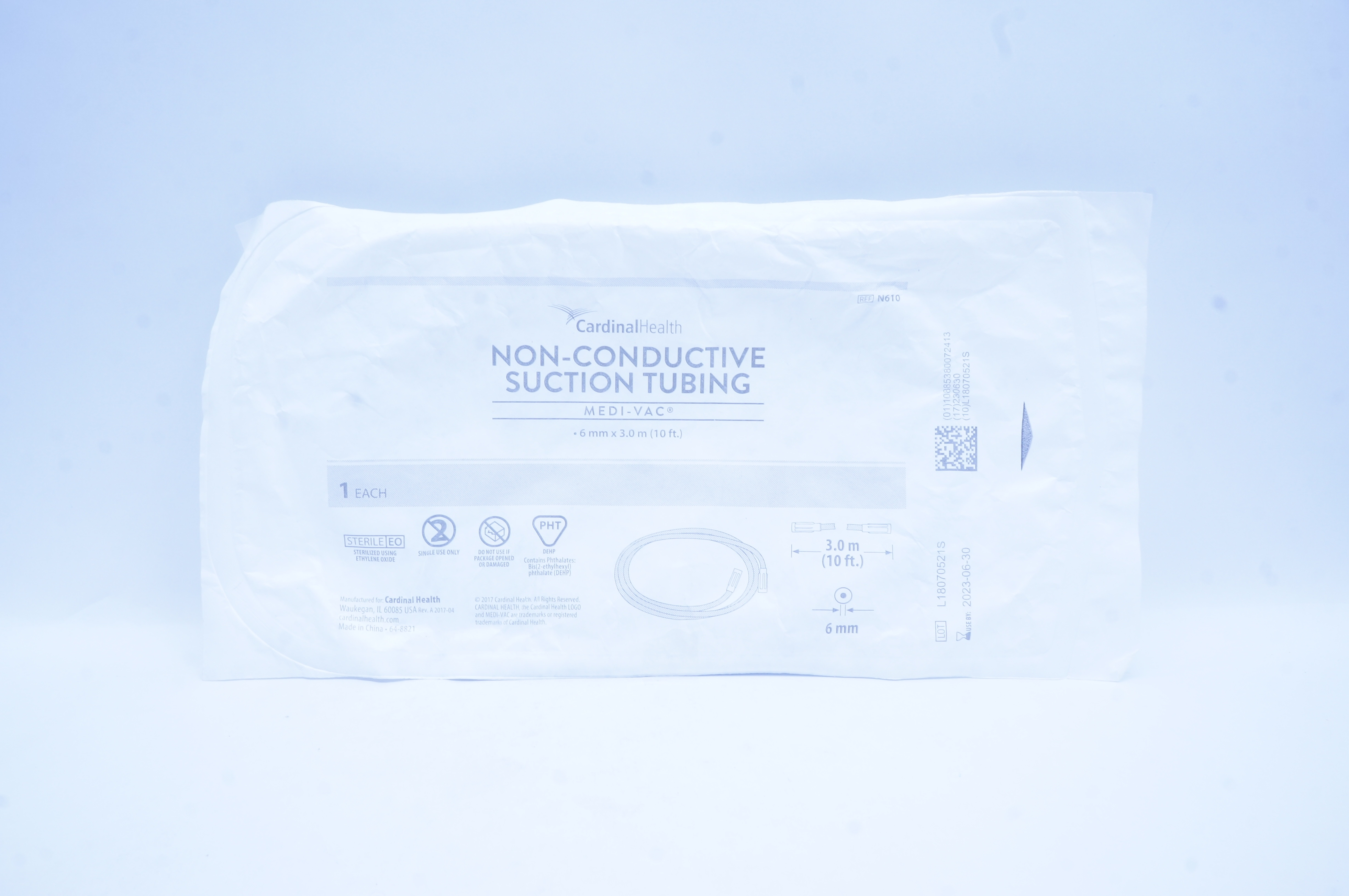 Cardinal Health N610 Medi-Vac Non-Conductive Suction Tubing 6mm x 10ft.