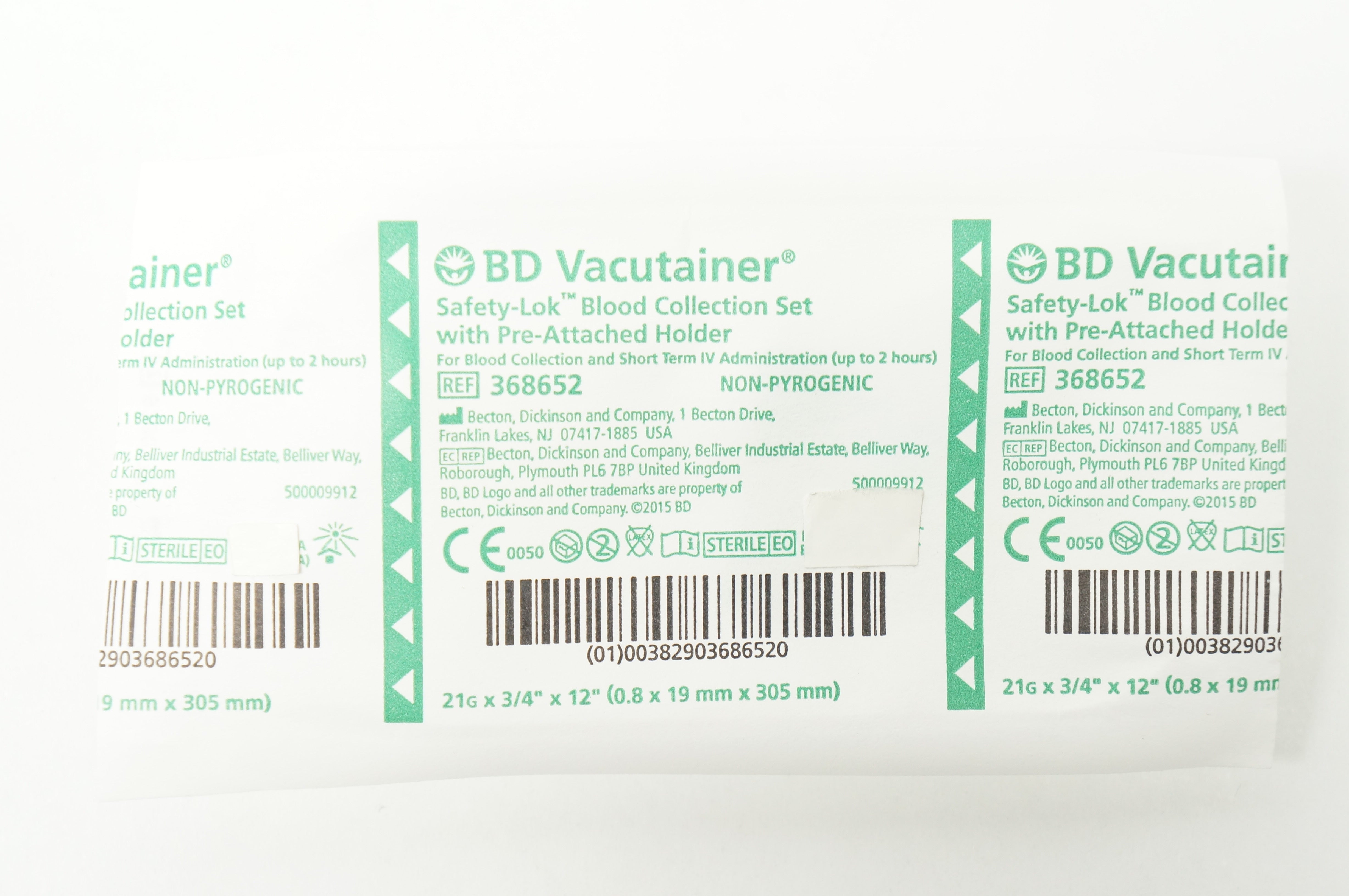BD Vacutainer 368652 Becton Safety-Lok Blood Collection Set 21G x 3/4x12inch (x)