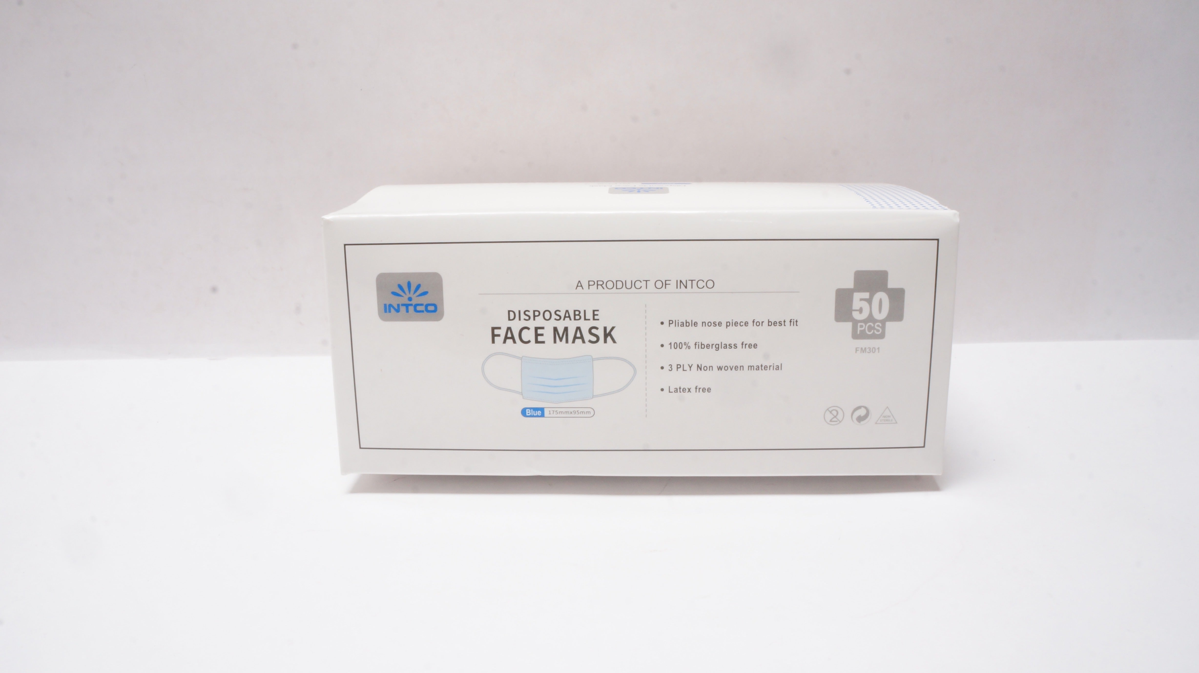 Intco Disposable Face Mask 175mm x 95mm, Blue - Box of 50