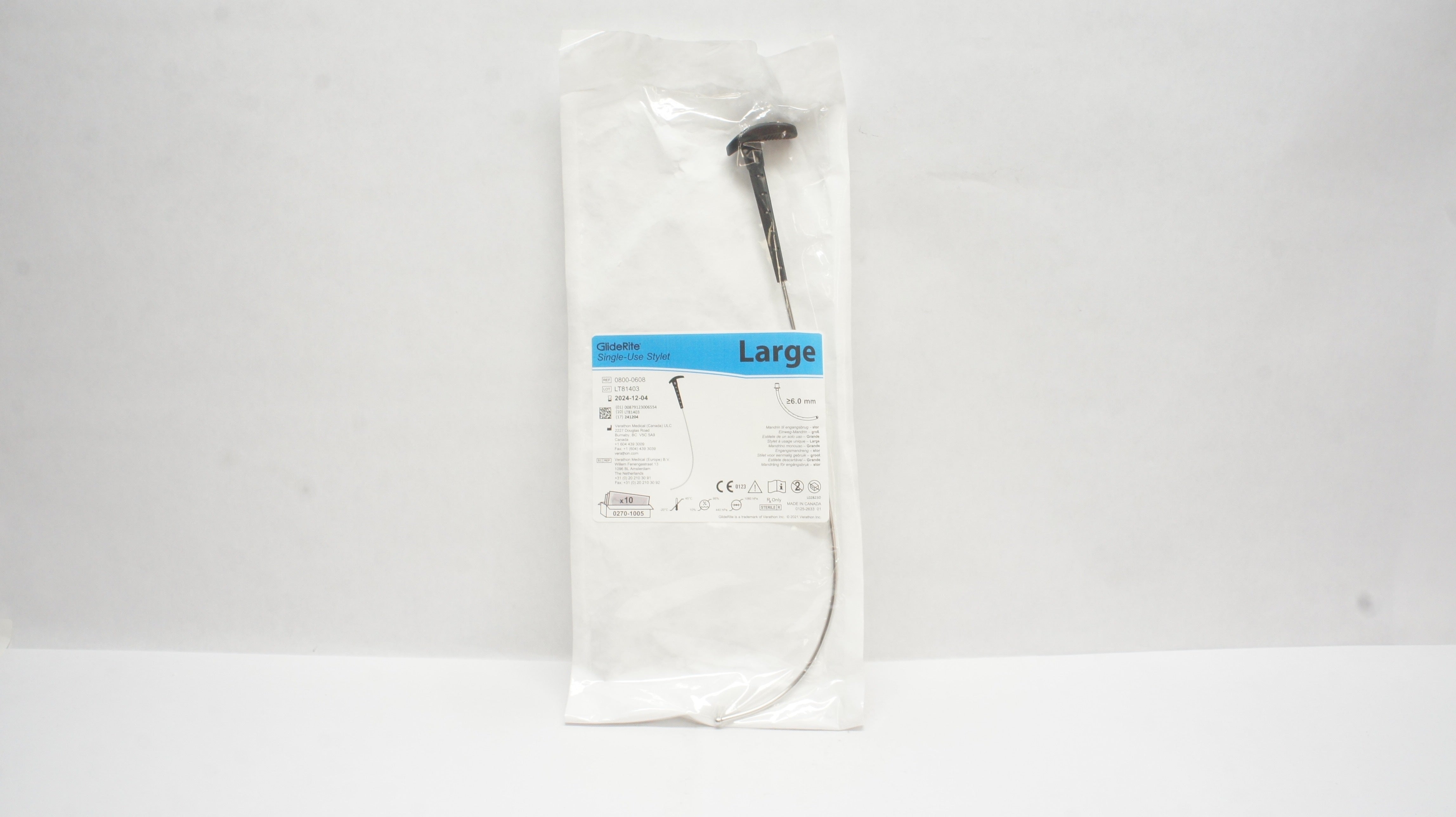 Verathon Medical 08000608 GlideRite Single Use Stylet, Large ≥6.0mm