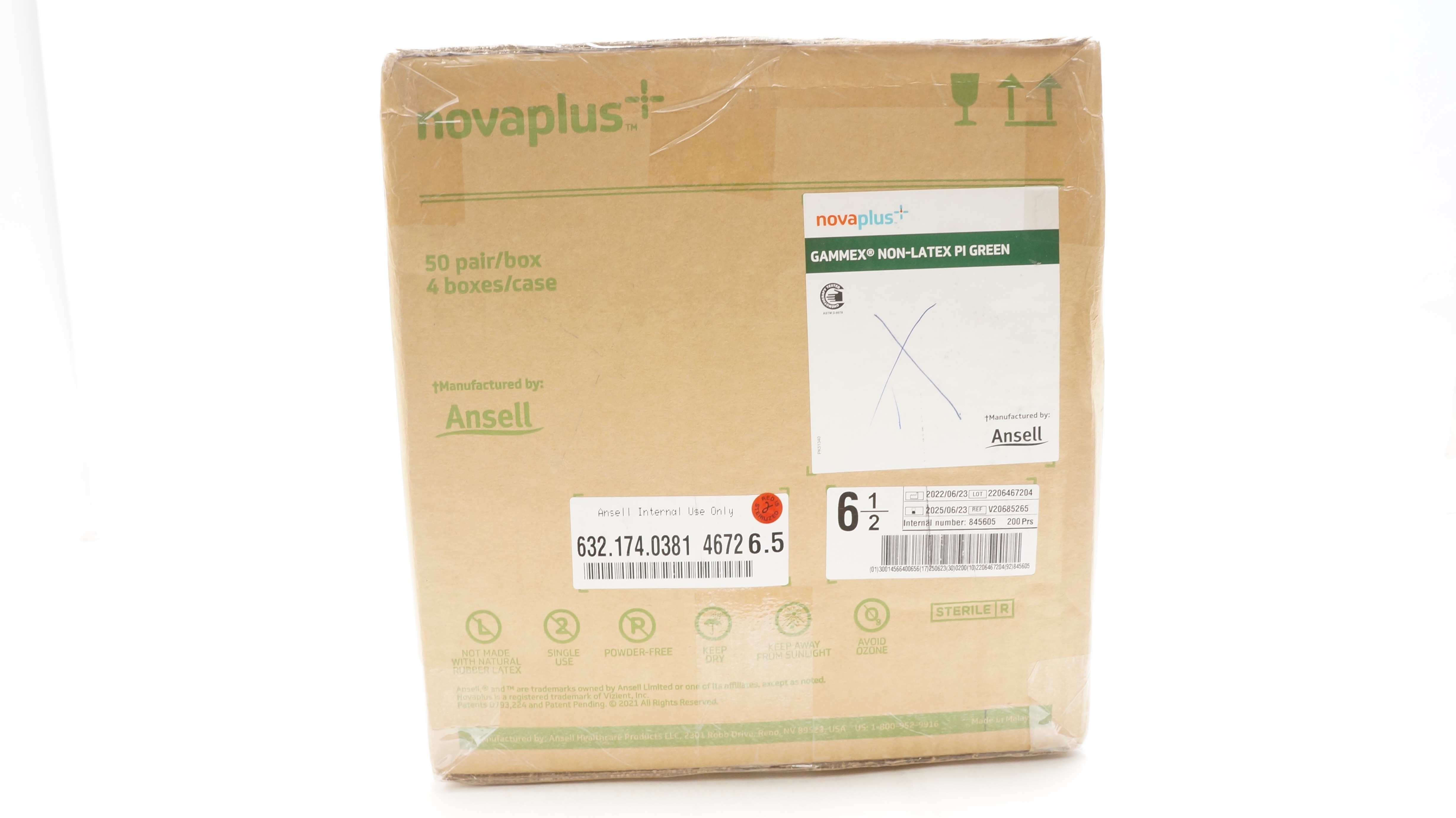 Ansell V20685265 Novaplus+ Gammex Non-Latx PI Green 6 1/2- Case of 200 Pairs