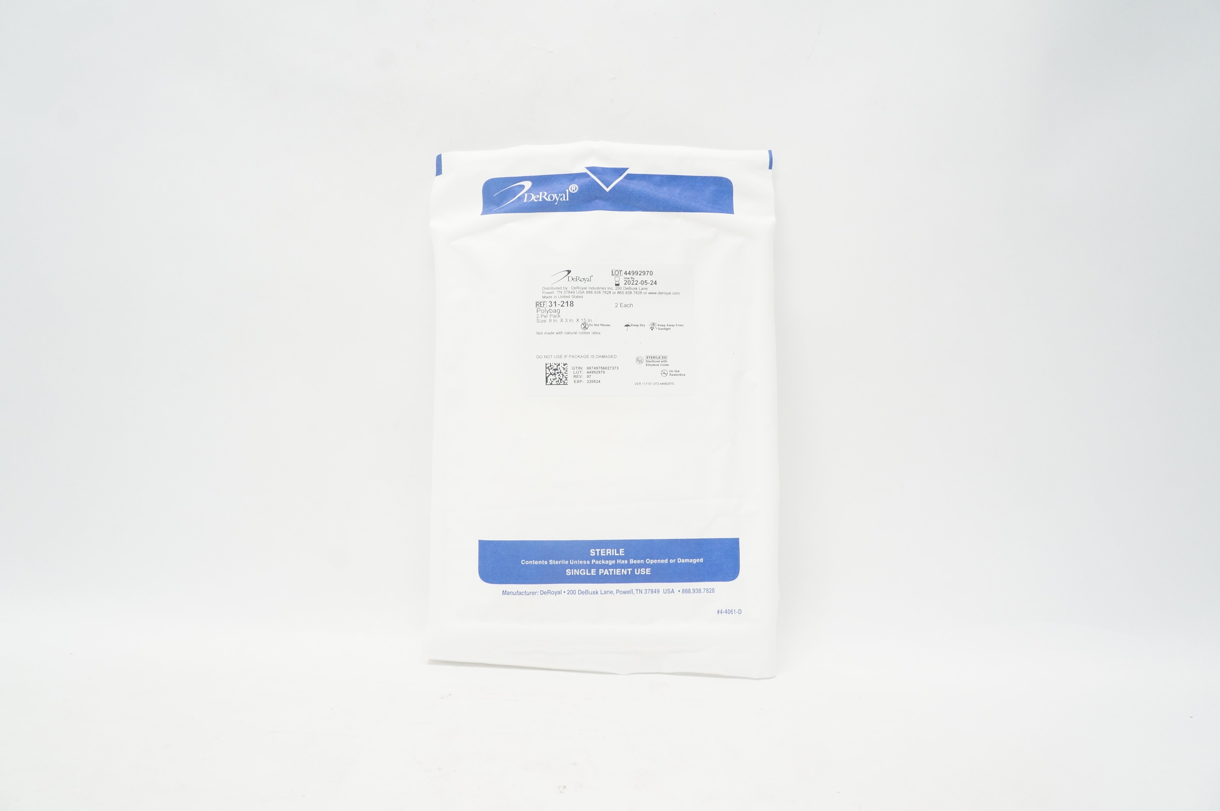 DeRoyal 31-218 Polybag 8 inch x 3 inch x 15 inch - Pack of 2