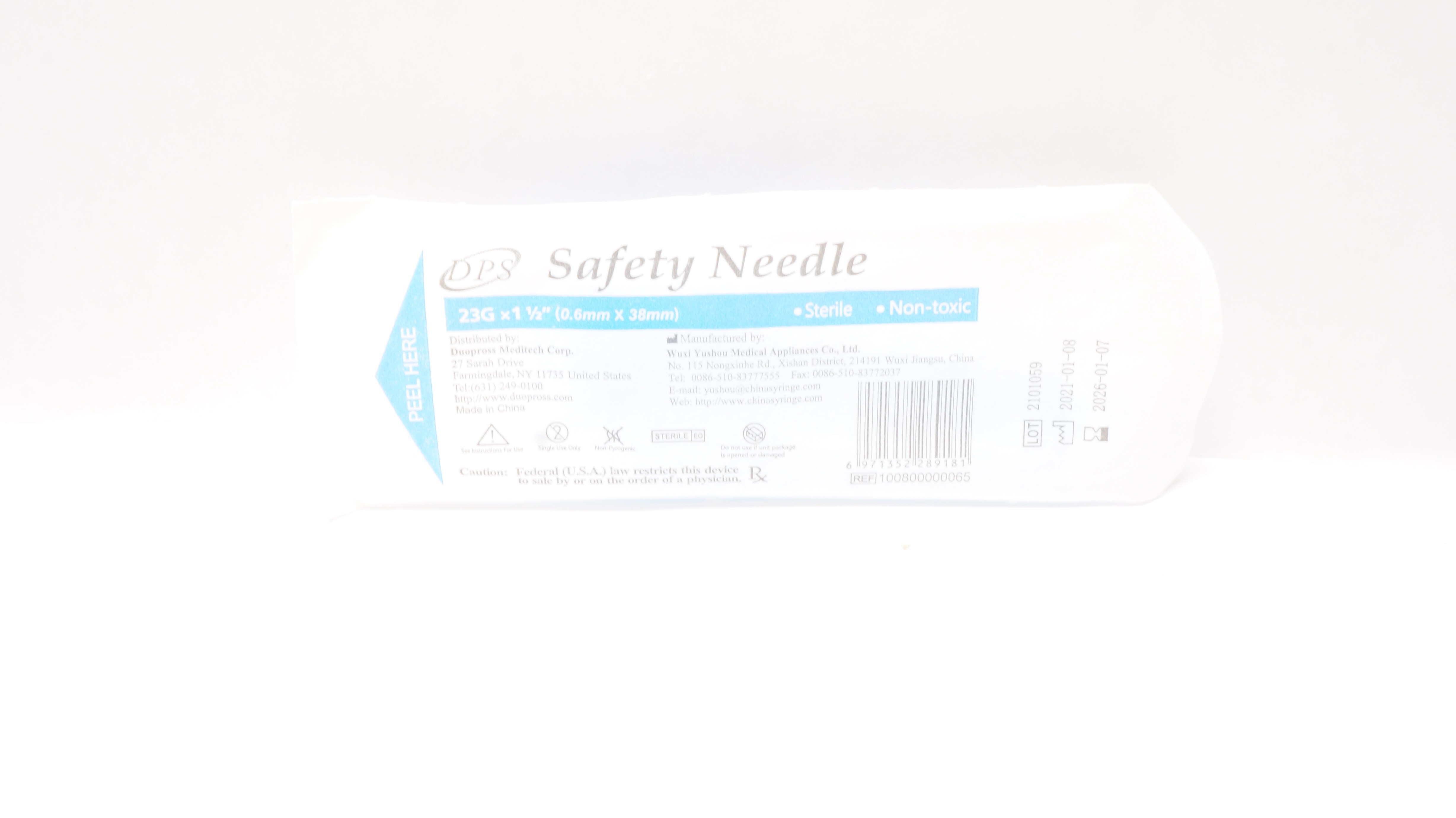Wuxi Yushou Medical 100800000065 DPS Safety Ndle. 23G x 1-1/2inch