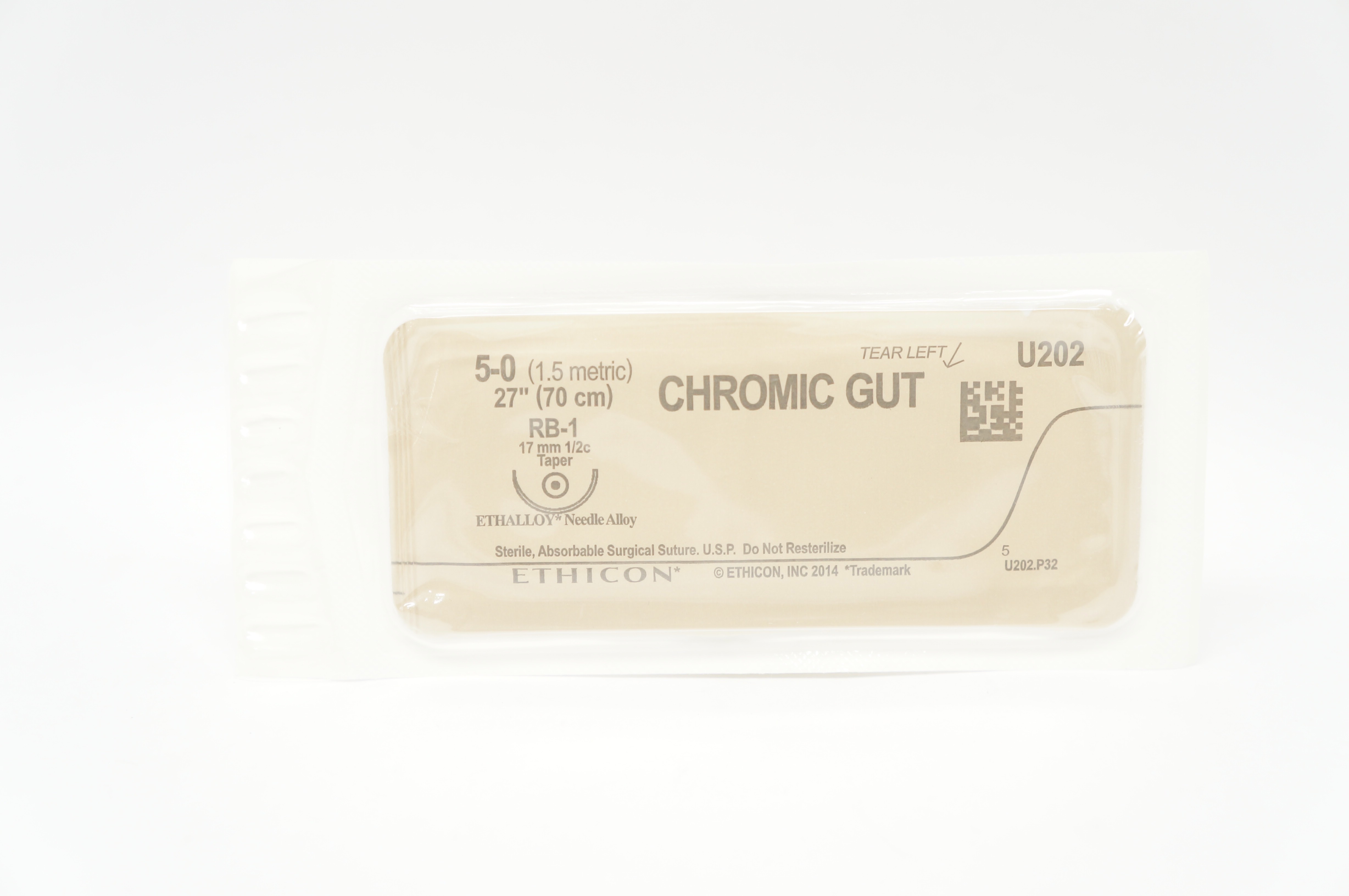 Ethicon U202 5-0 CHROMIC GUT Surgical Stre RB-1 17mm 1/2c Taper 27inch (x)