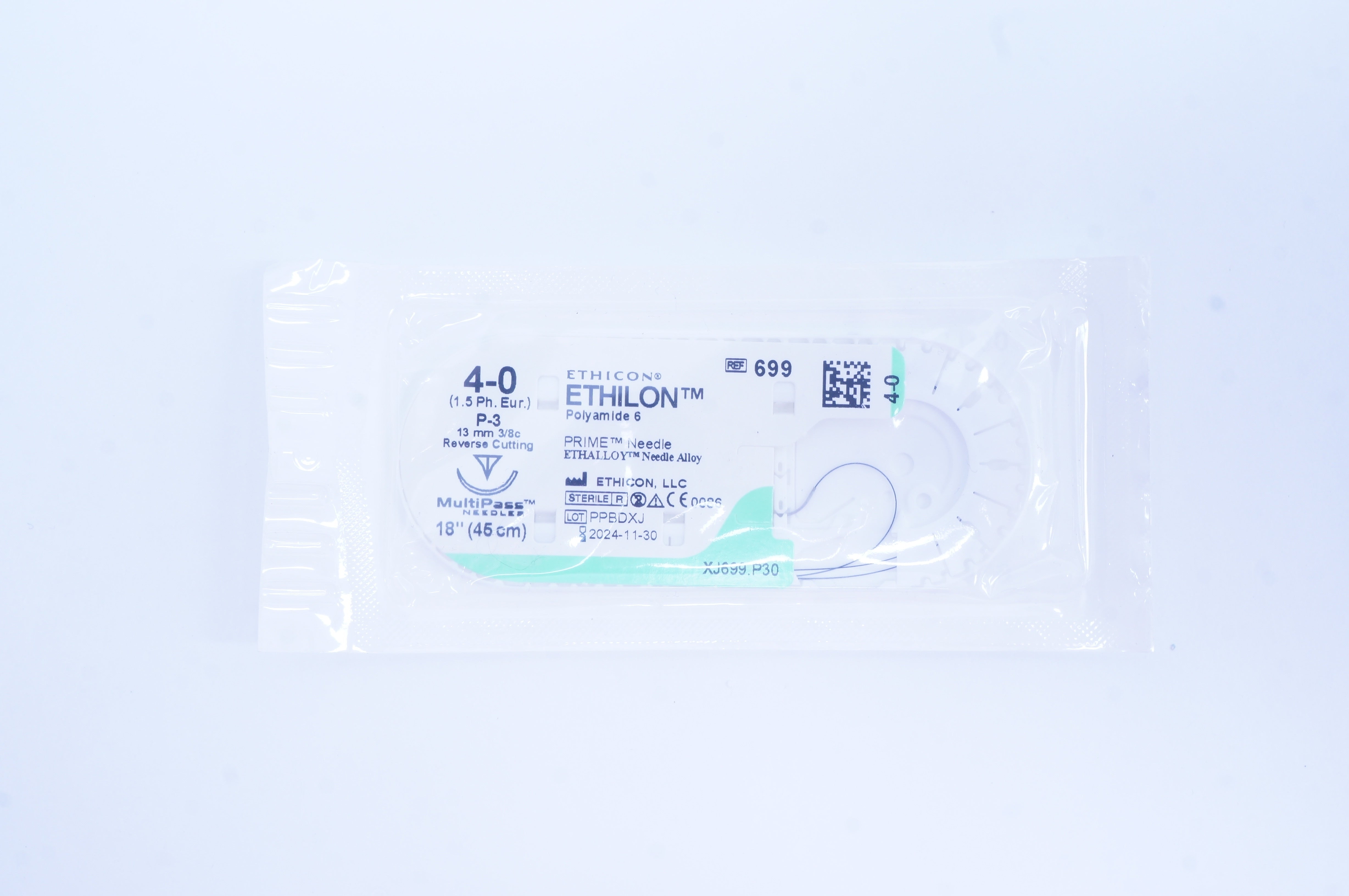 Ethicon 699 4-0 ETHILON, P-3, 13mm 3/8c Reverse Cutting, 18inch