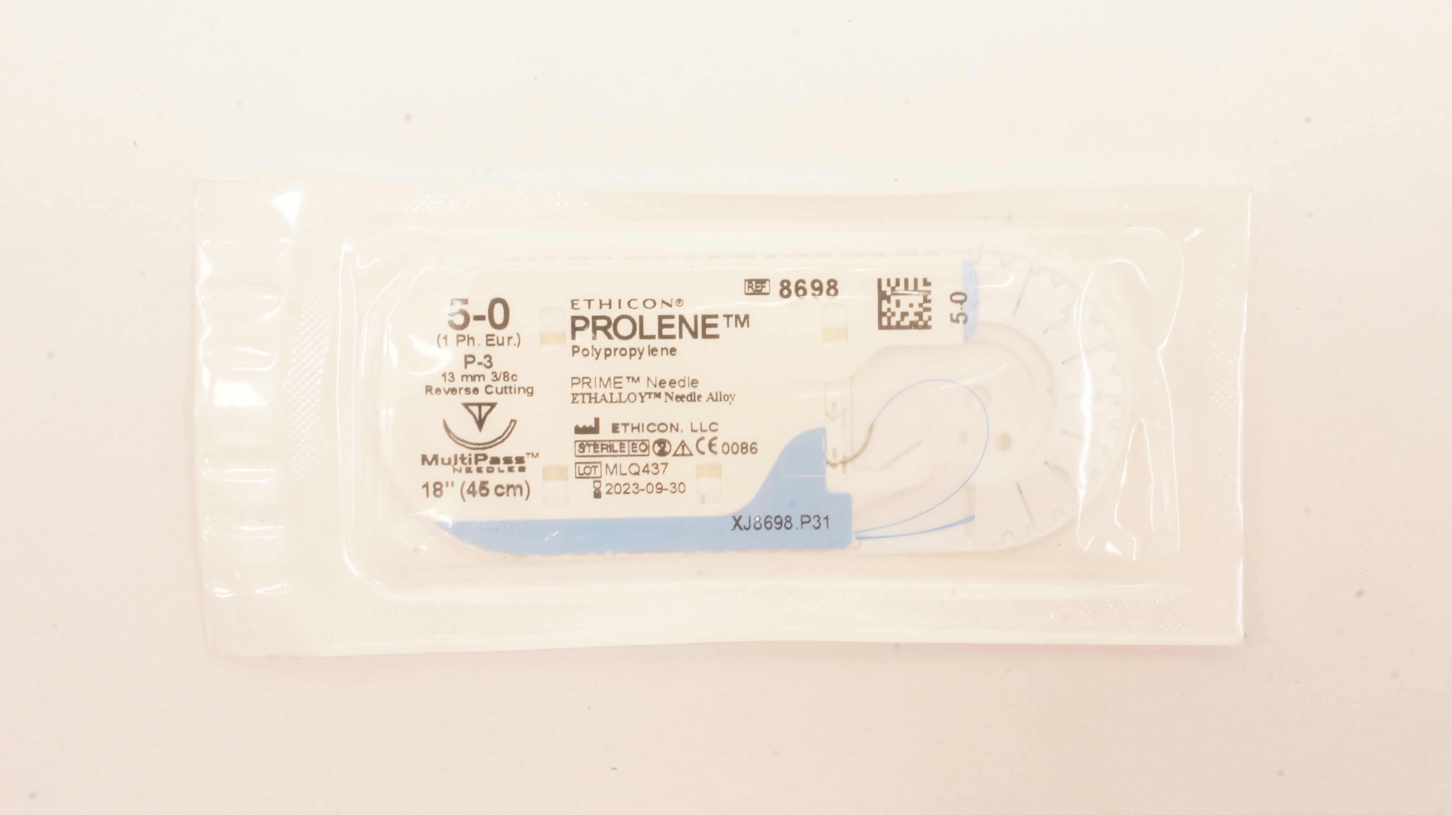 Ethicon 8698 5-0 PROLENE Polypropylene Stre P-3 13mm 3/8c Reverse Cutting 18inch