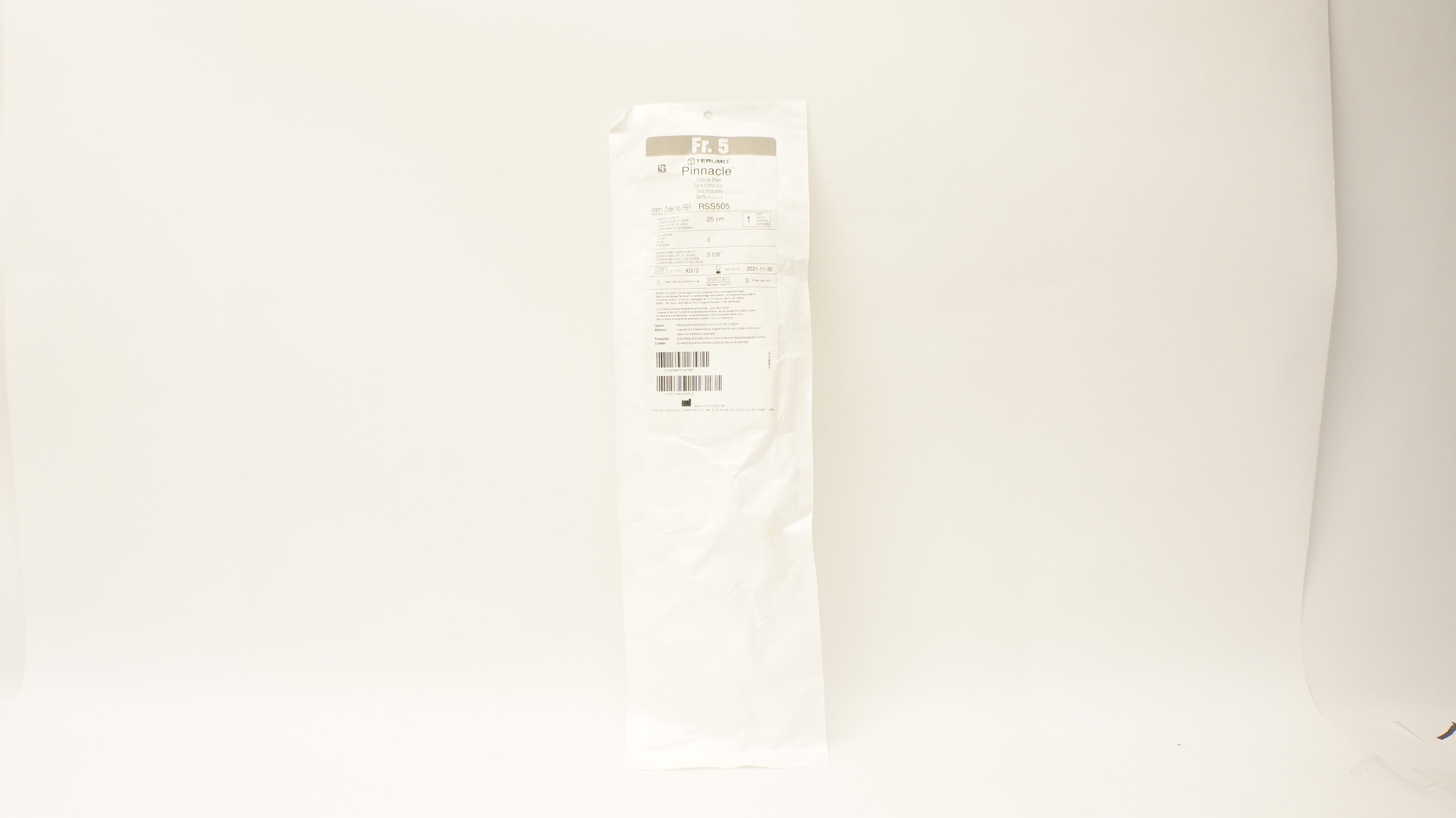 Terumo RSS505 Pinnacle Introducer Sheath 5Fr x 25cm x 0.038 inch (x)