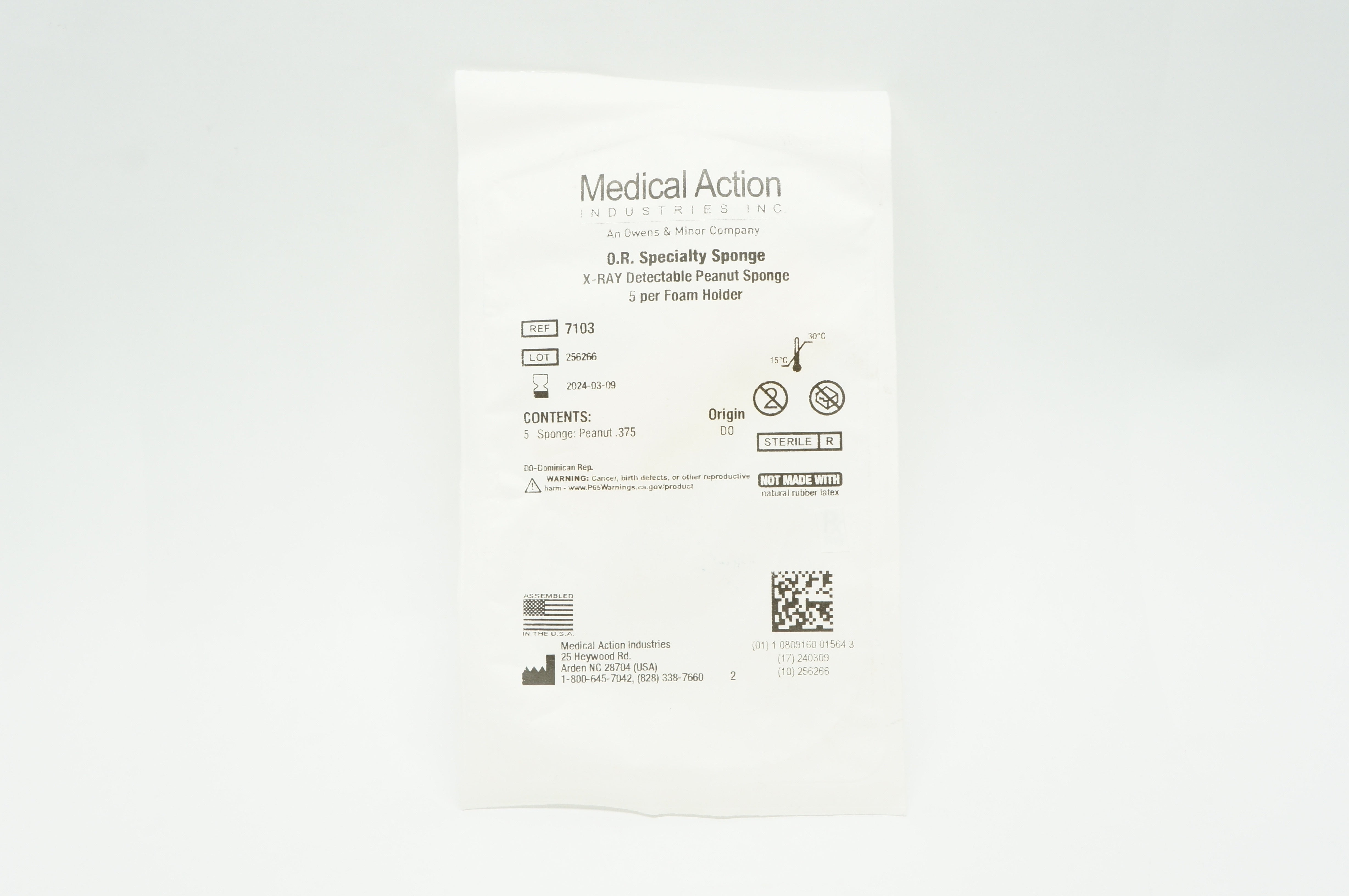 Medical Action 7103 X-Ray Detectable Specialty Peanut Sponge375in (x)- Pack of 5