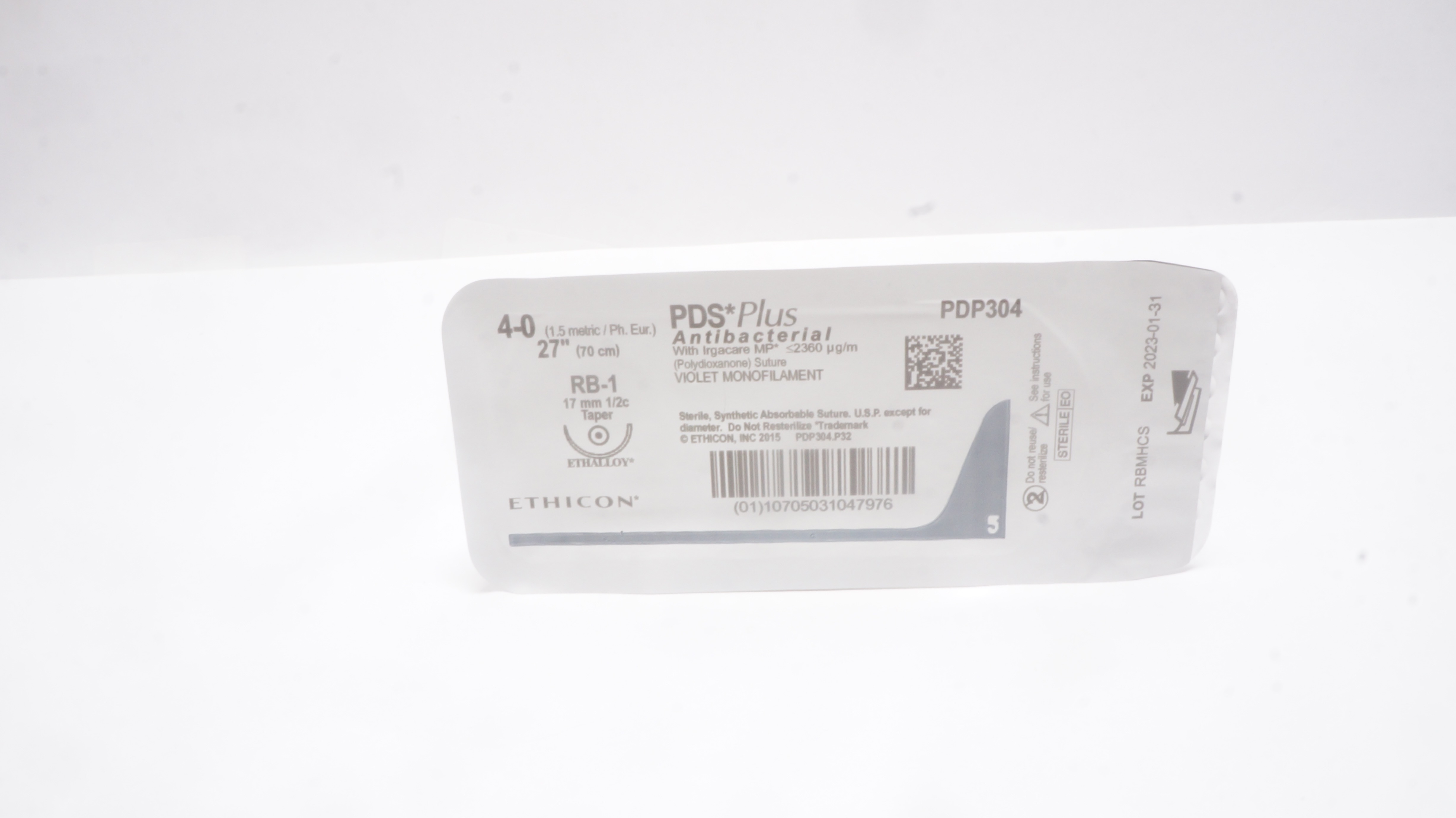 Ethicon PDP304 4-0 PDS Plus Antibacterial Stre RB-1 17mm 1/2c Taper, 27inch (x)