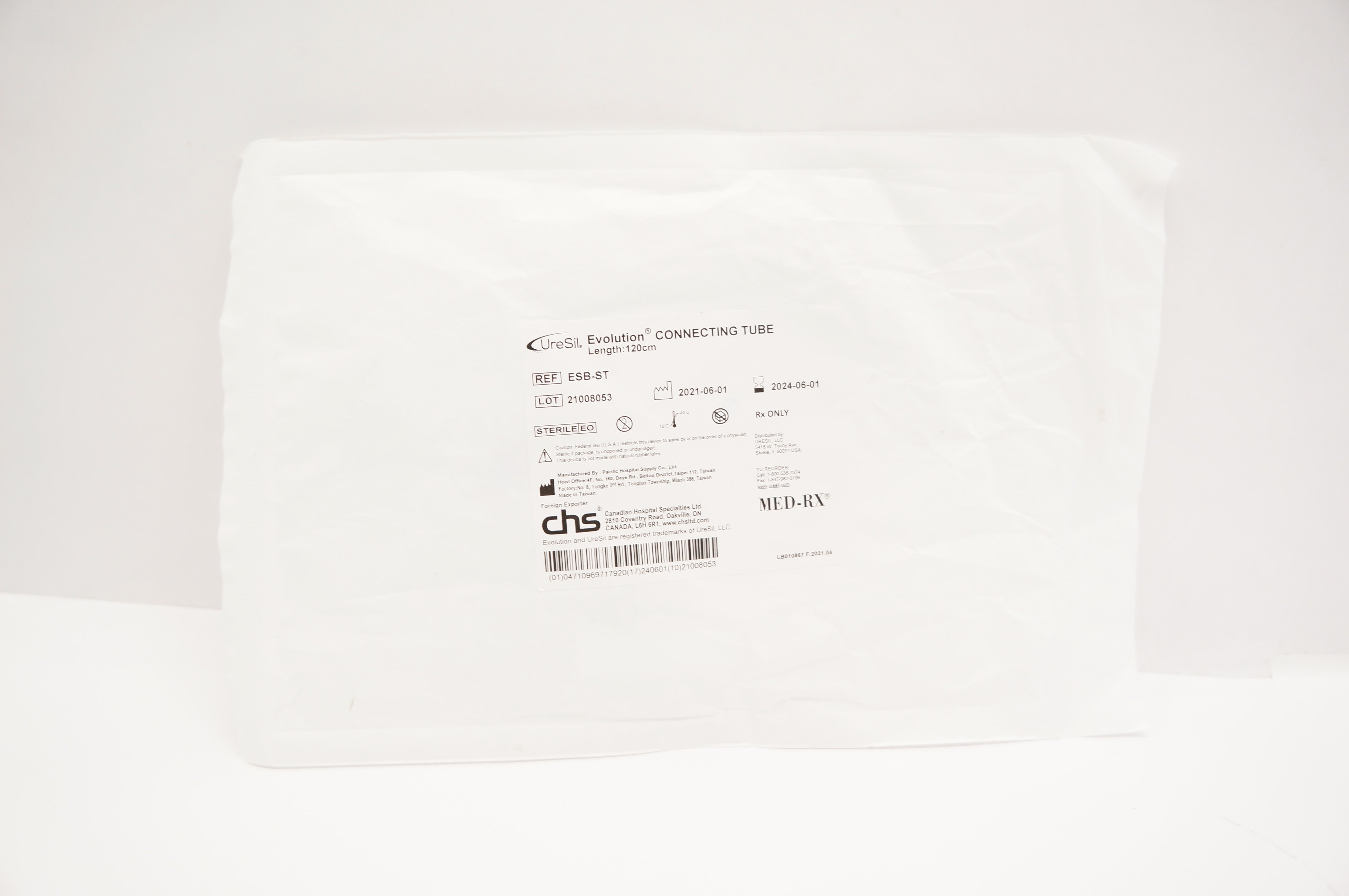 Pacific Hospital Supply ESB-ST UreSil Evolution Connecting Tube, 120cm