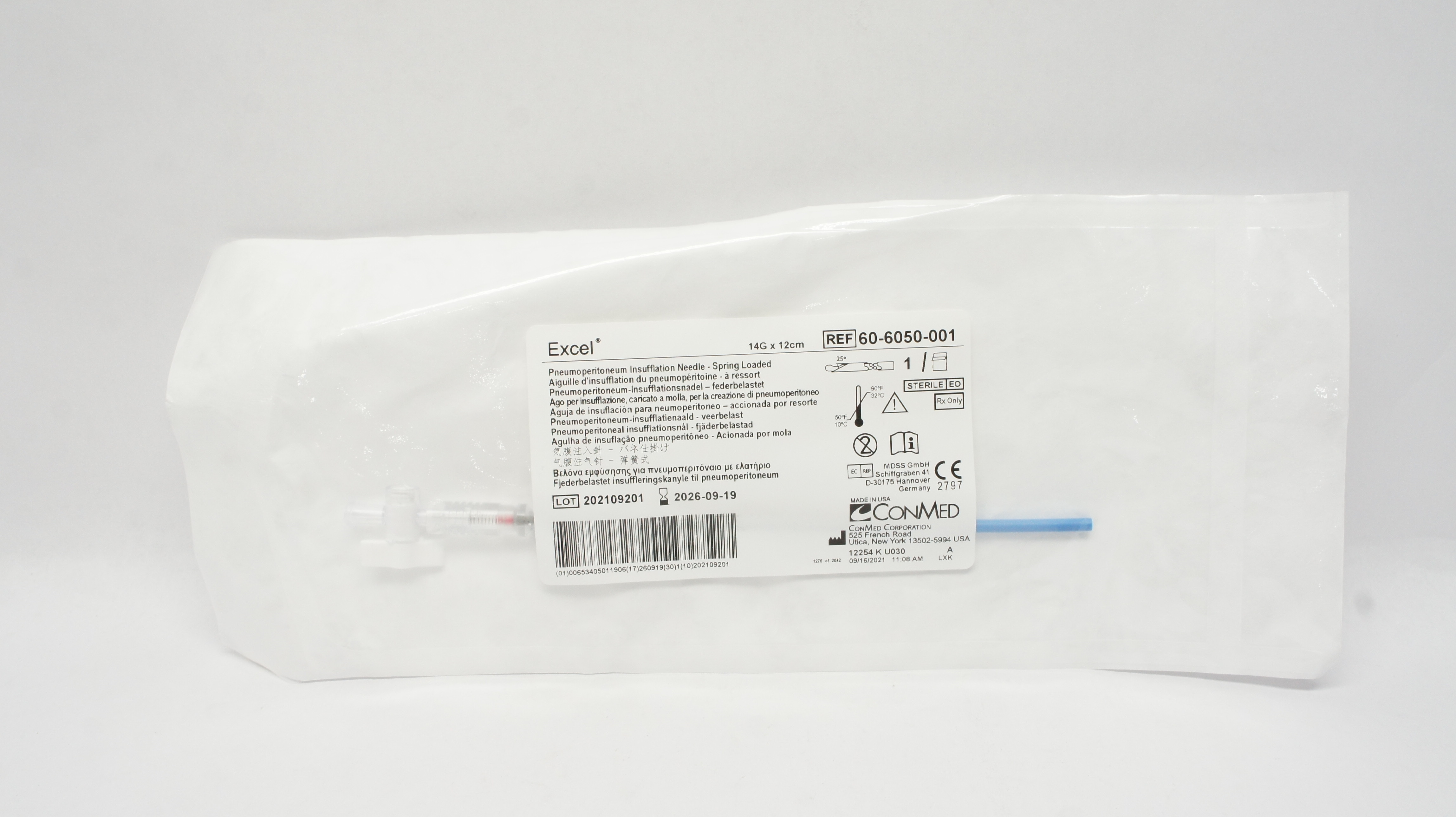 Conmed 60-6050-001 Excel Pneumoperitoneum Insufflation Ndle 14G x 12cm
