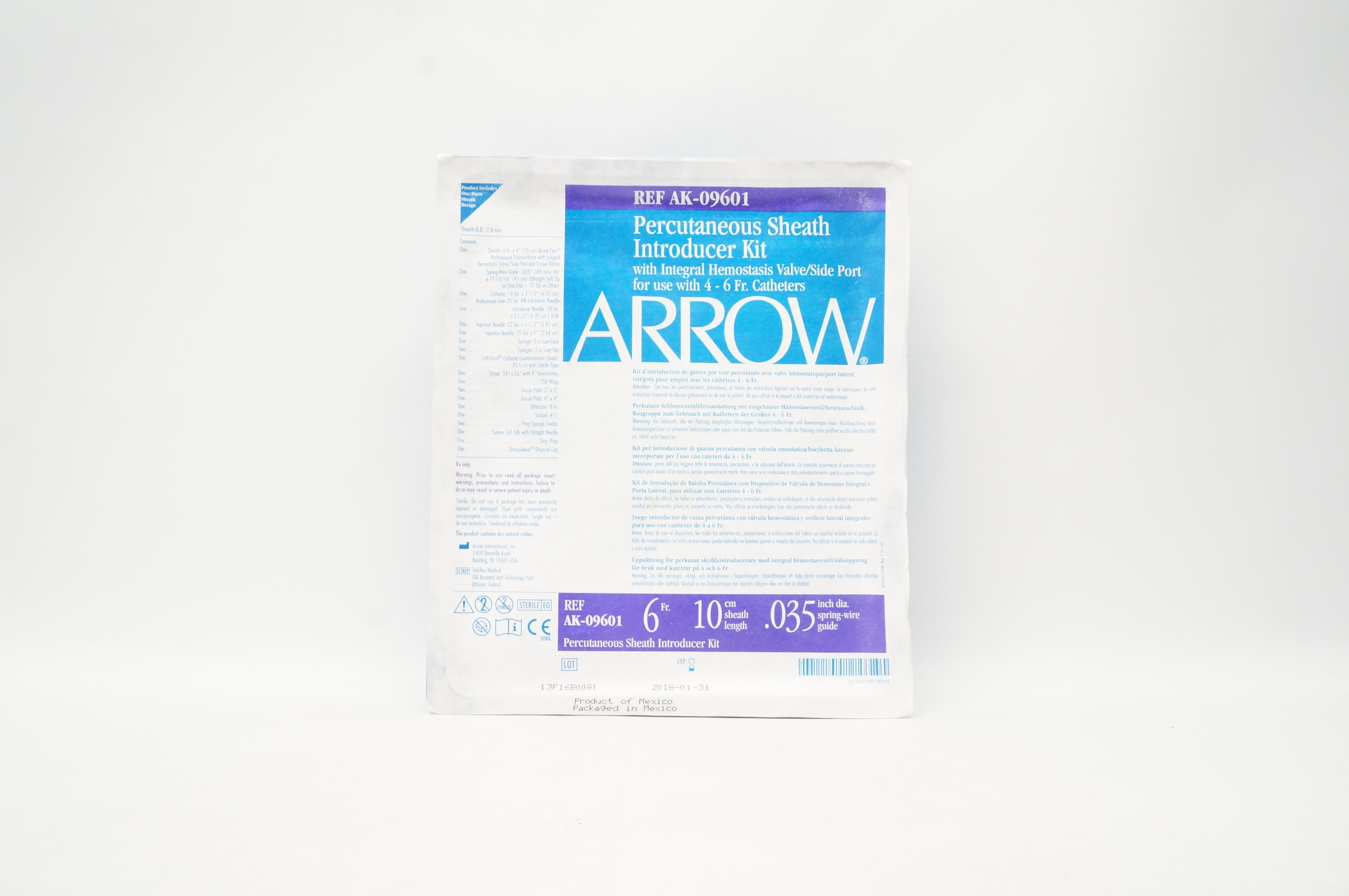 Arrow AK-09601 Percutaneous Sheath Introducer Kit 6FR x 10cm x .035inch (x)