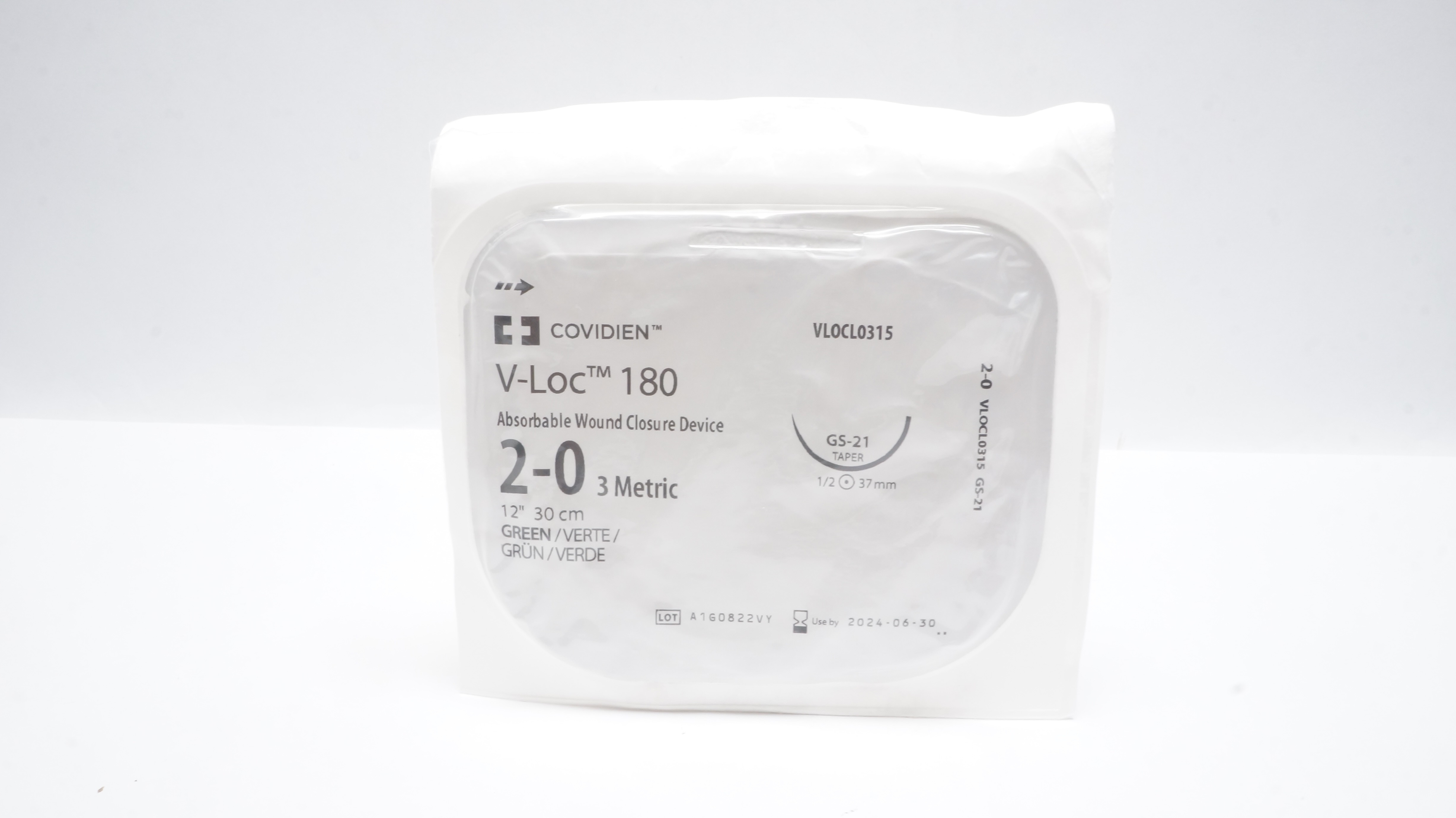 Covidien VLOCL0315 2-0 V-Loc 180 Wound Closure, GS-21 Taper 1/2 37mm, 12inch (x)