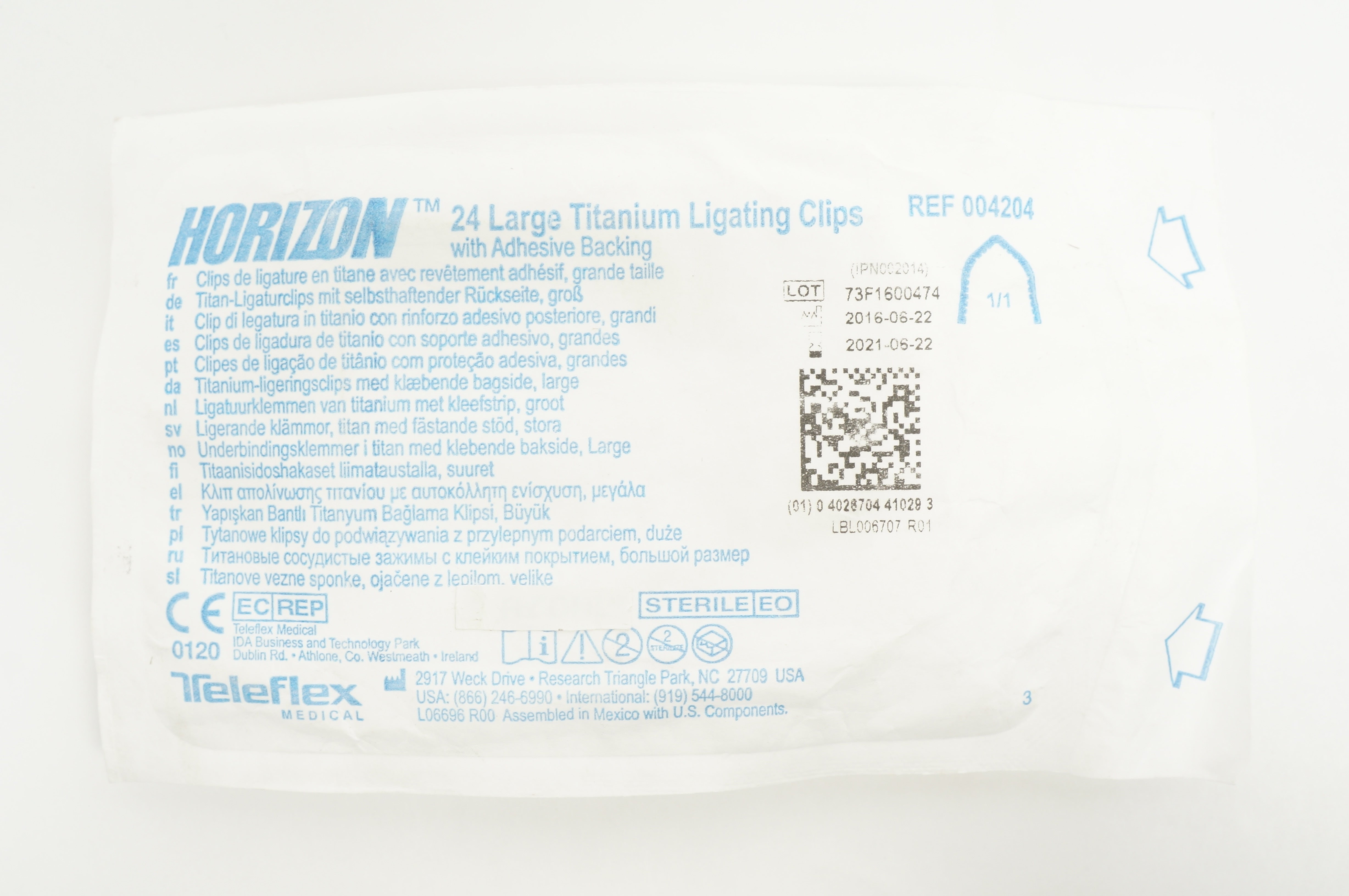 Teleflex 004204 24 Large Titanium Ligating Clips with Adhesive Backing