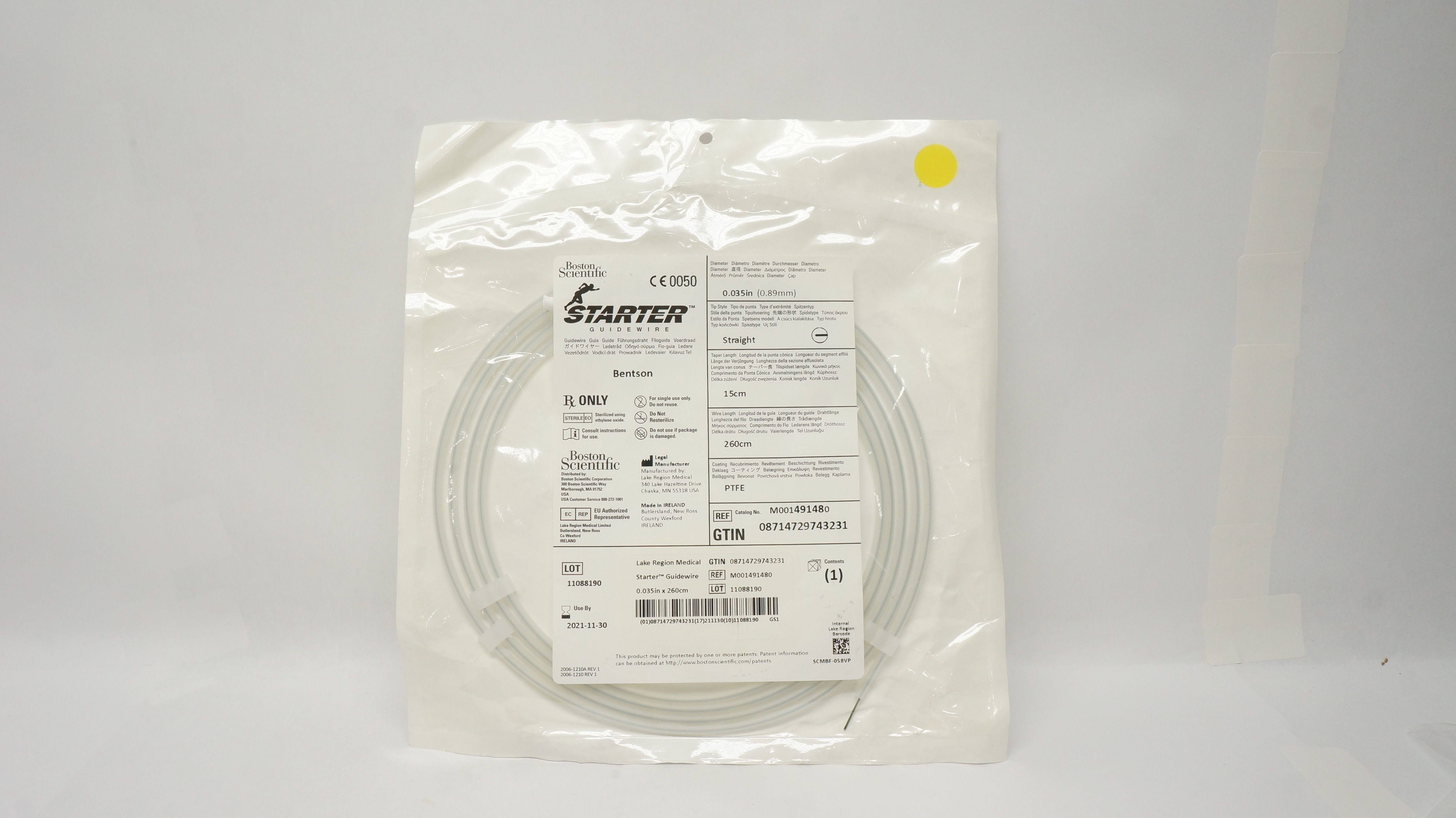 Boston Scientific 491480 Bentson Starter Guidewire Straight, 0.035in (x)