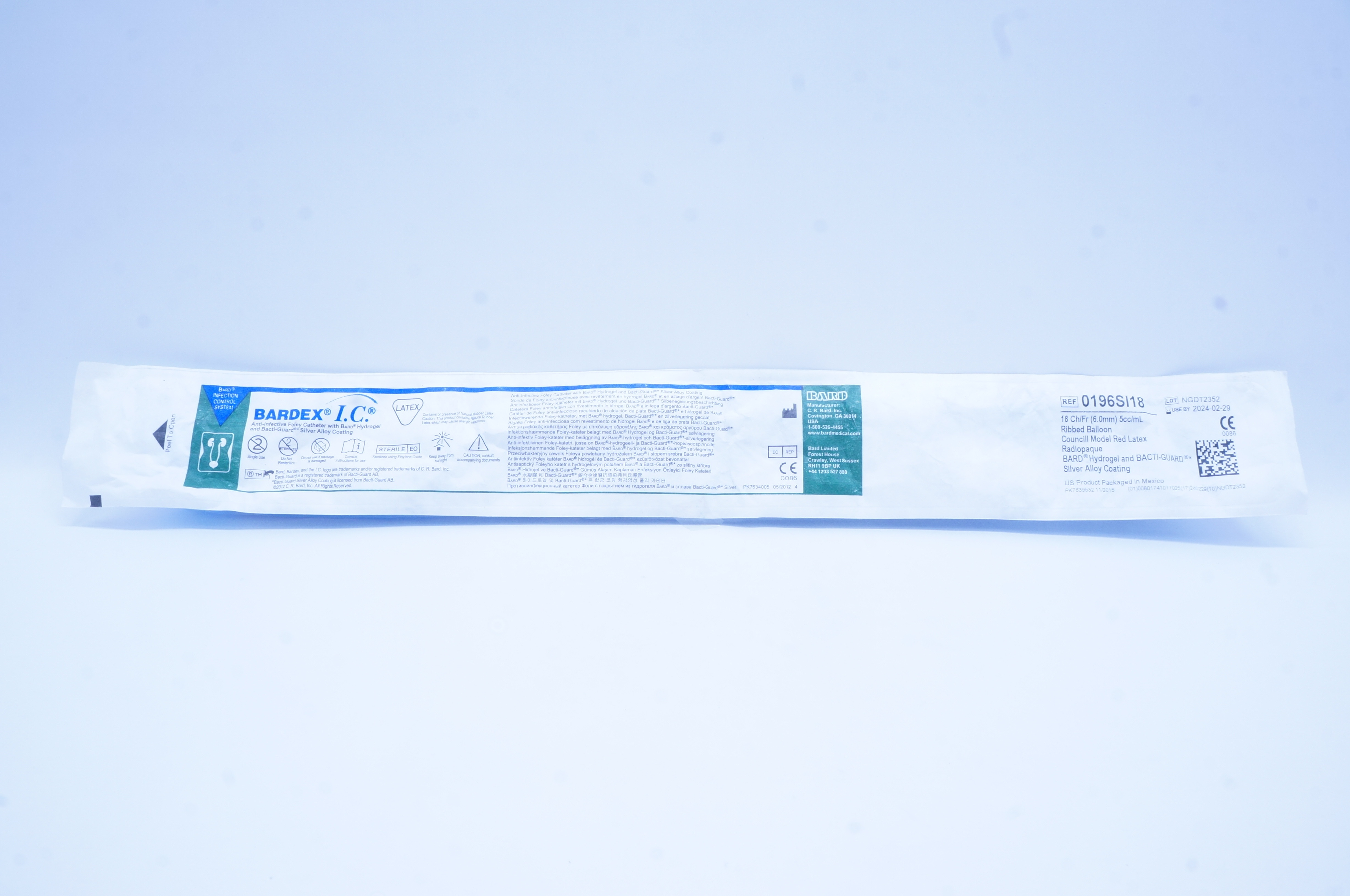 Bard 0196SI18 Bardex I.C. Anti-Infective Foley Cath. 18Ch/Fr x 5cc/mL