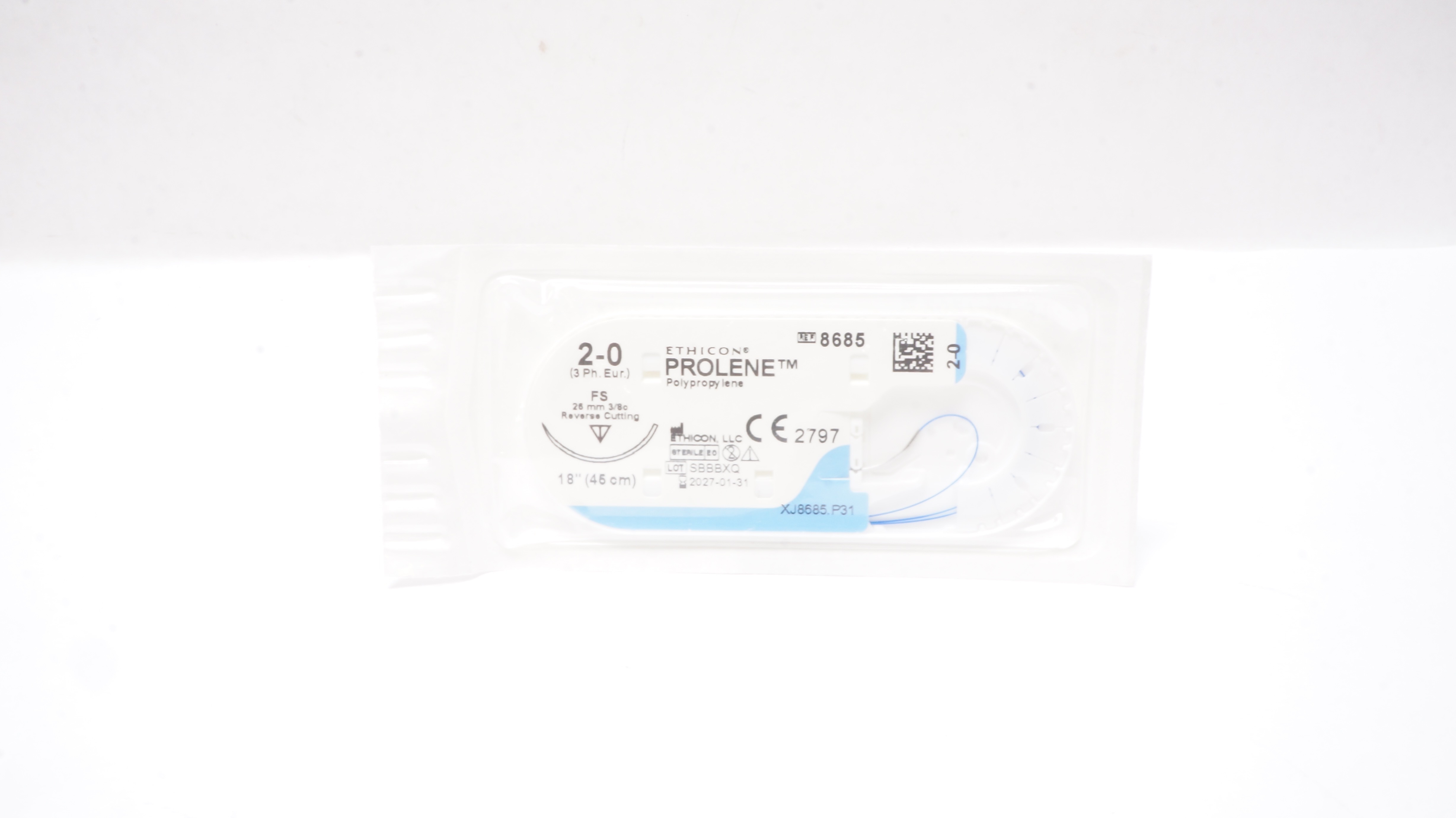 Ethicon 8685 2-0 Prolene Polypropylene Stre FS 26mm 3/8c Reverse Cutting 18 inch
