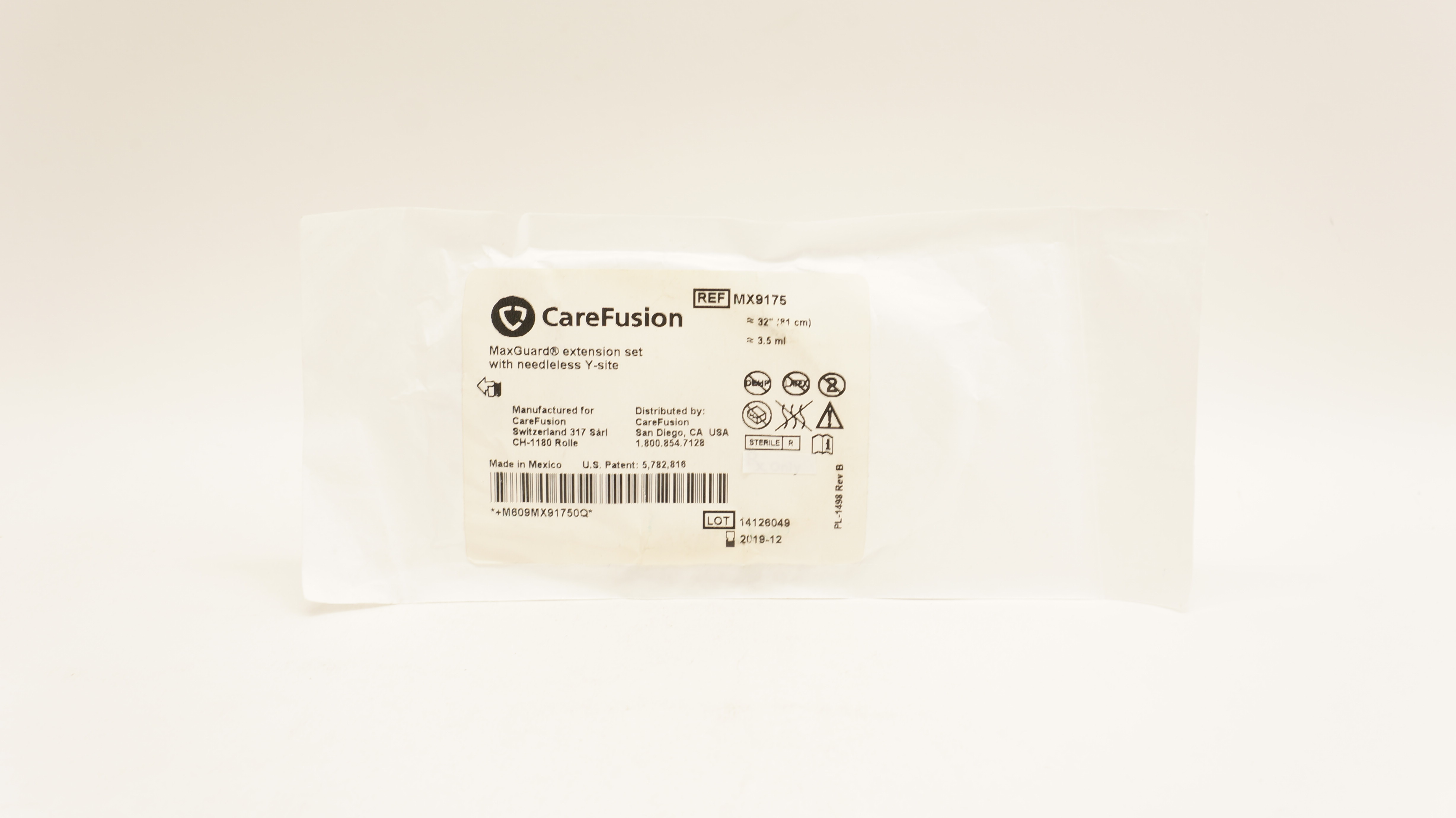 CareFusion MX9175 MaxGuard Extension Set w/Ndleless Y-Site 32 inch x 3.5ml (x)