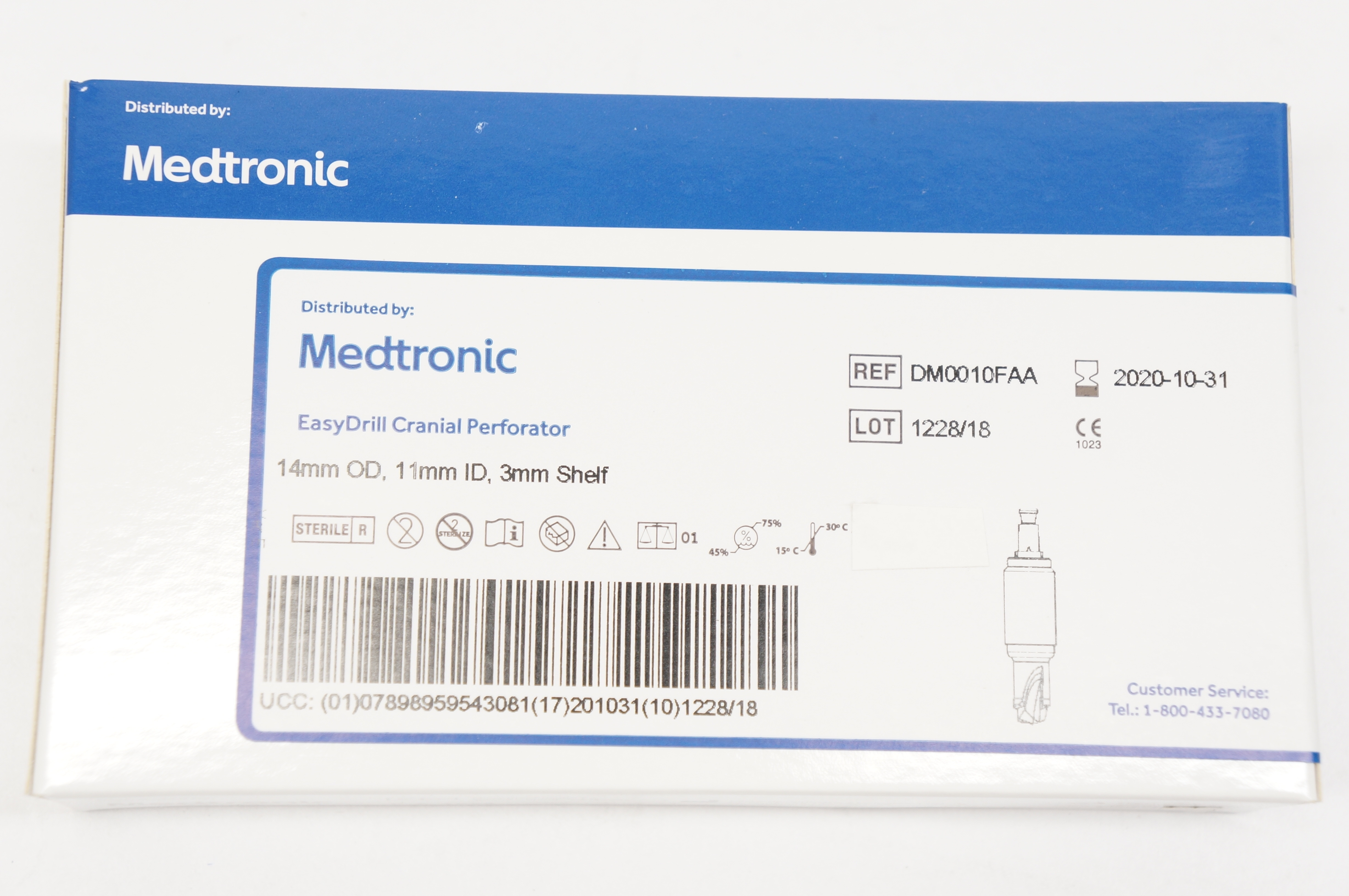 Medtronic DM0010FAA EasyDrill Cranial Perforator 14mm OD, 11mm ID, 3mm Shelf