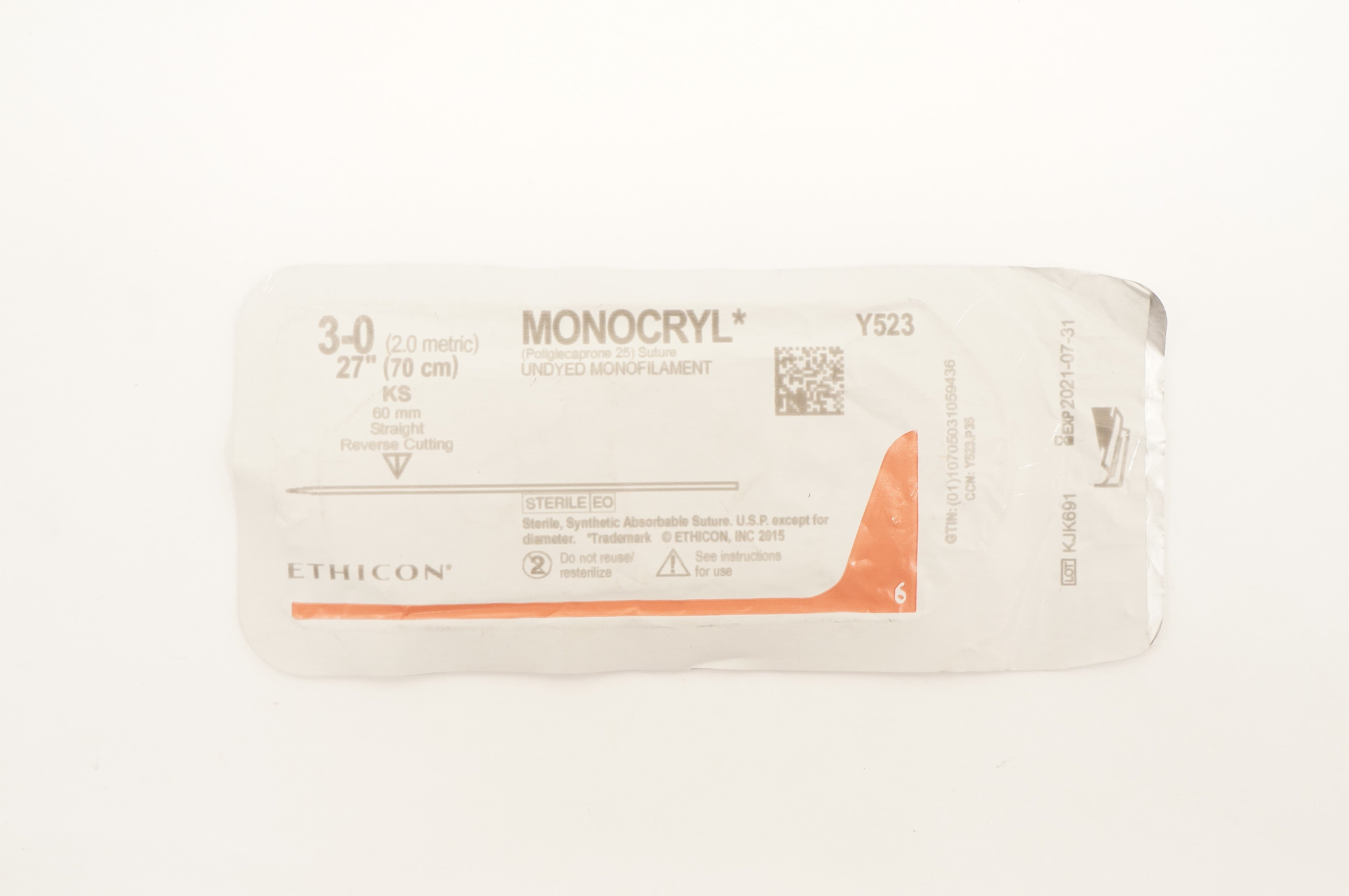 Ethicon Y523 3-0 MONOCRYL KS 60mm Straight 27inch (x)