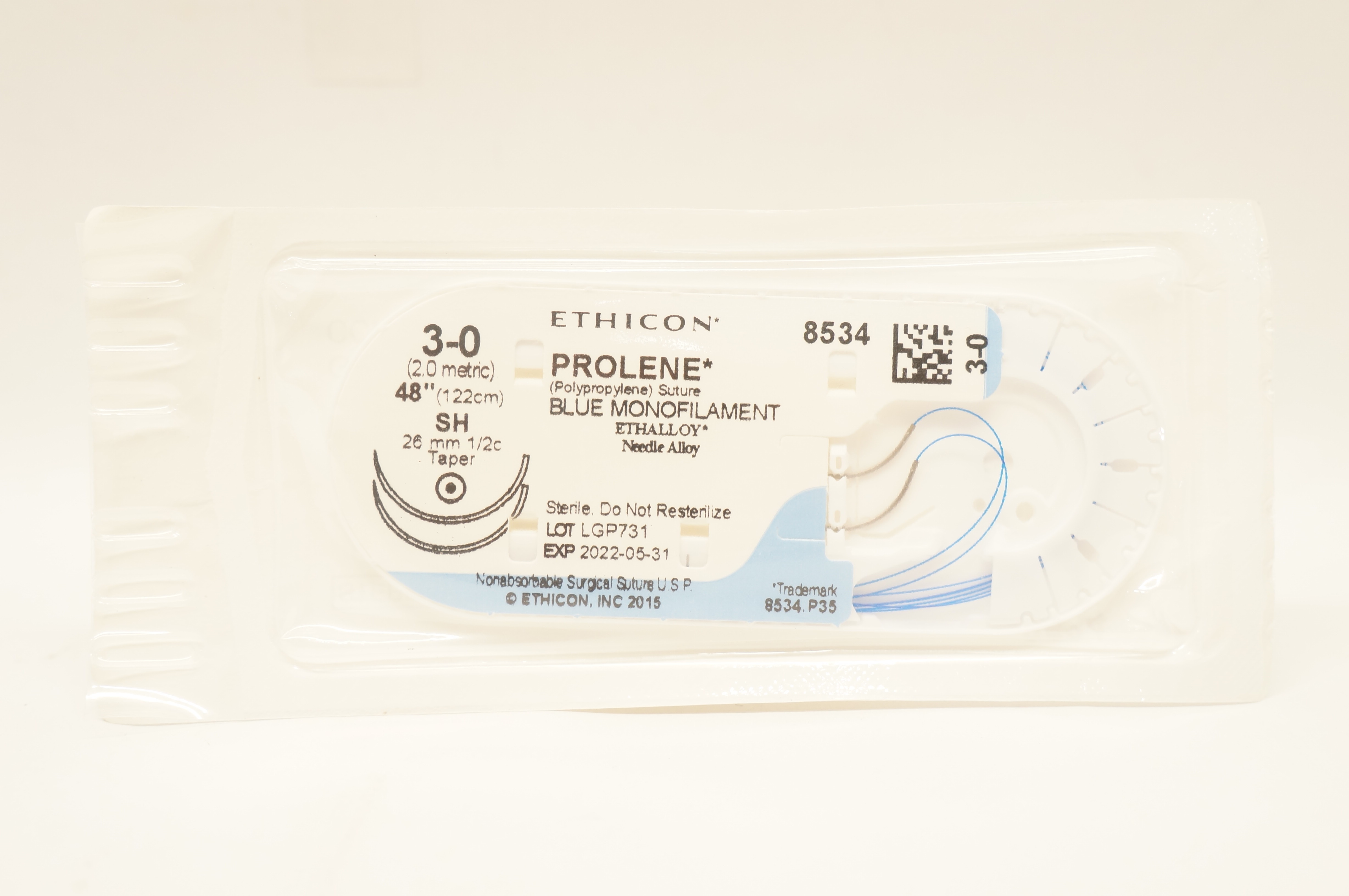 Ethicon 8534 3-0 PROLENE, SH, 26mm 1/2c Taper, 48inch
