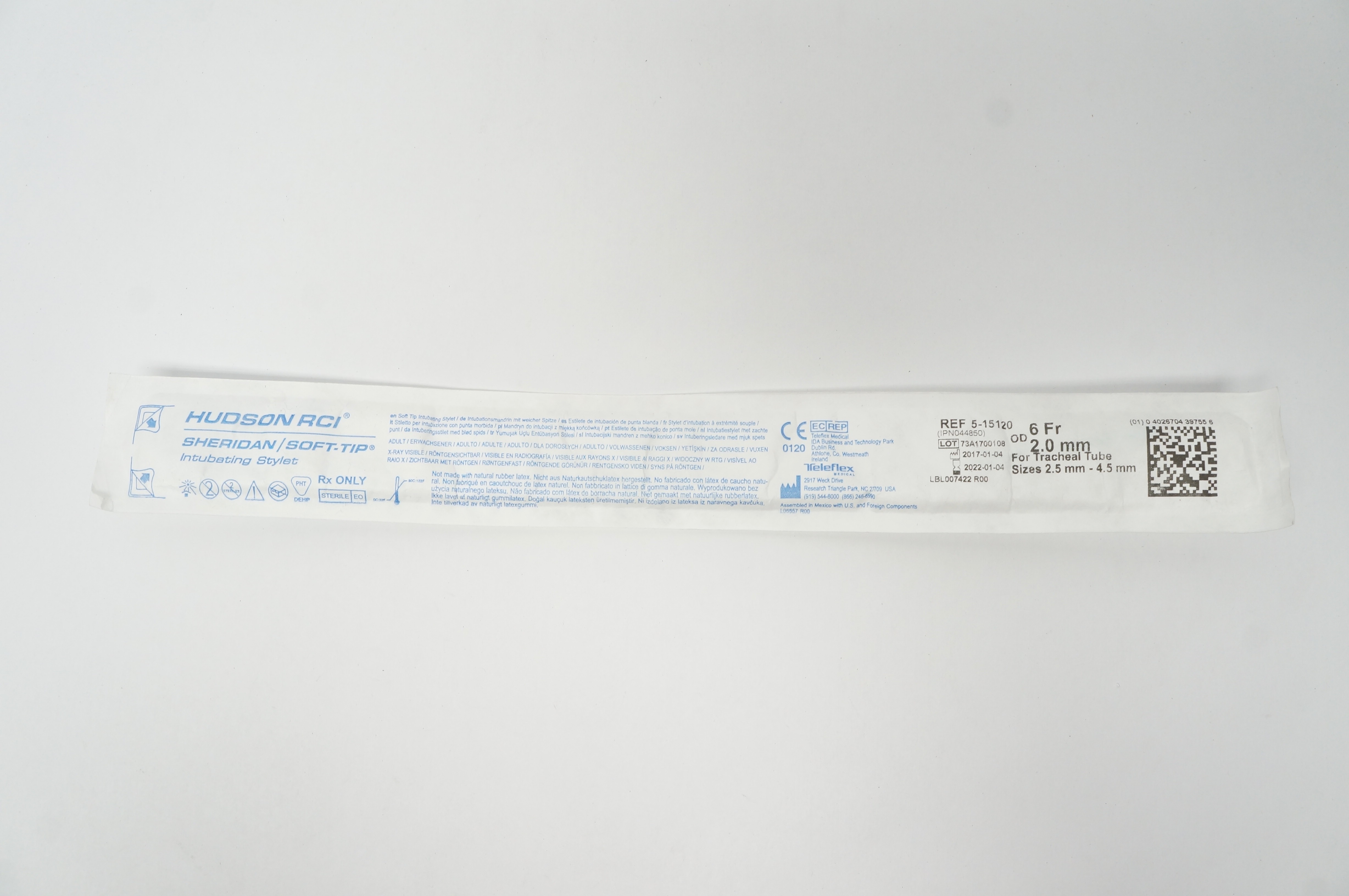 Teleflex 5-15120 Hudson RCI Sheridan/Soft-Tip Intubating Stylet 6Fr x 2.0mm
