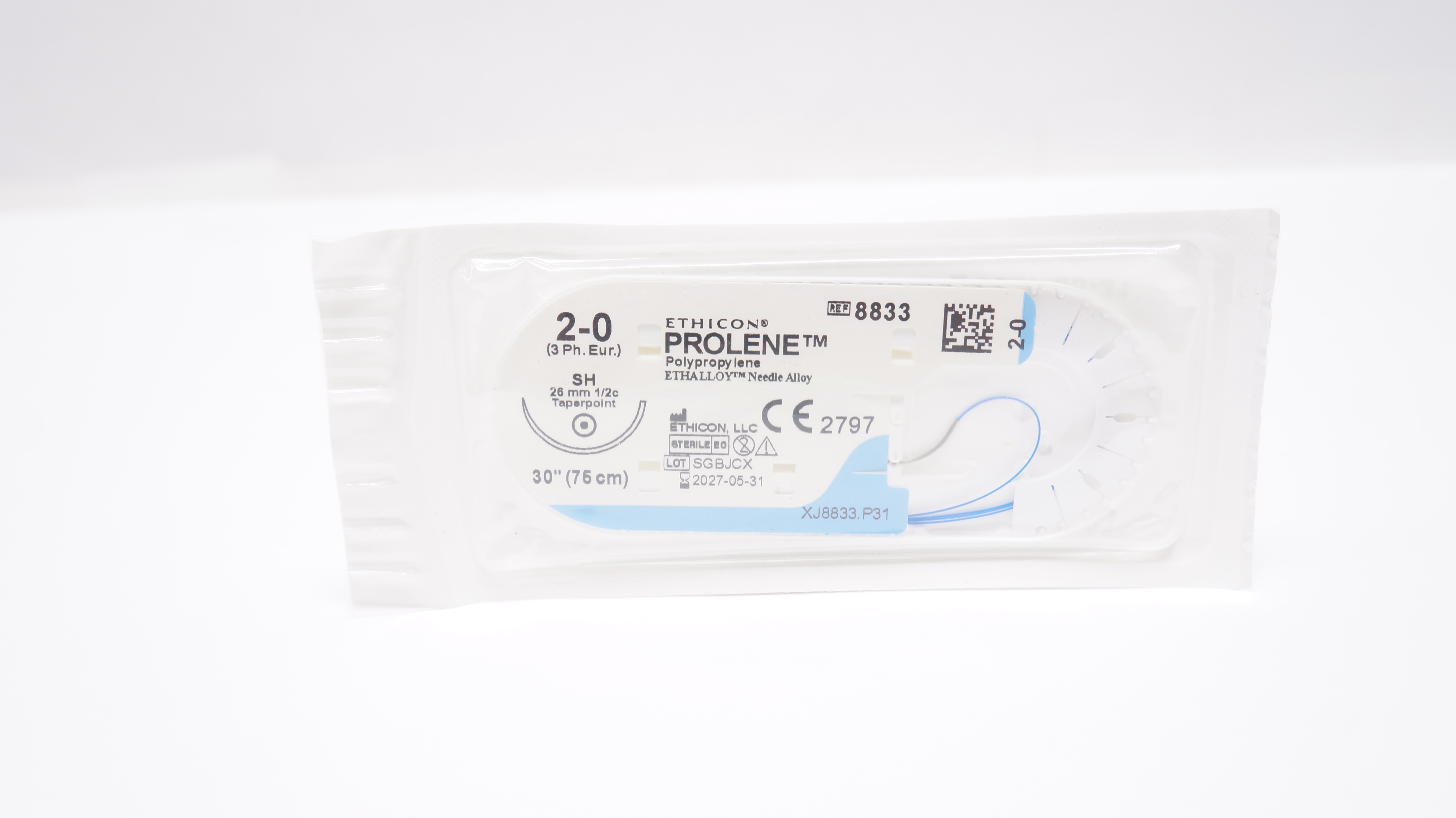 Ethicon 8833 2-0 Prolene Polypropylene Stre SH 26mm 1/2c Taperpoint 30inch