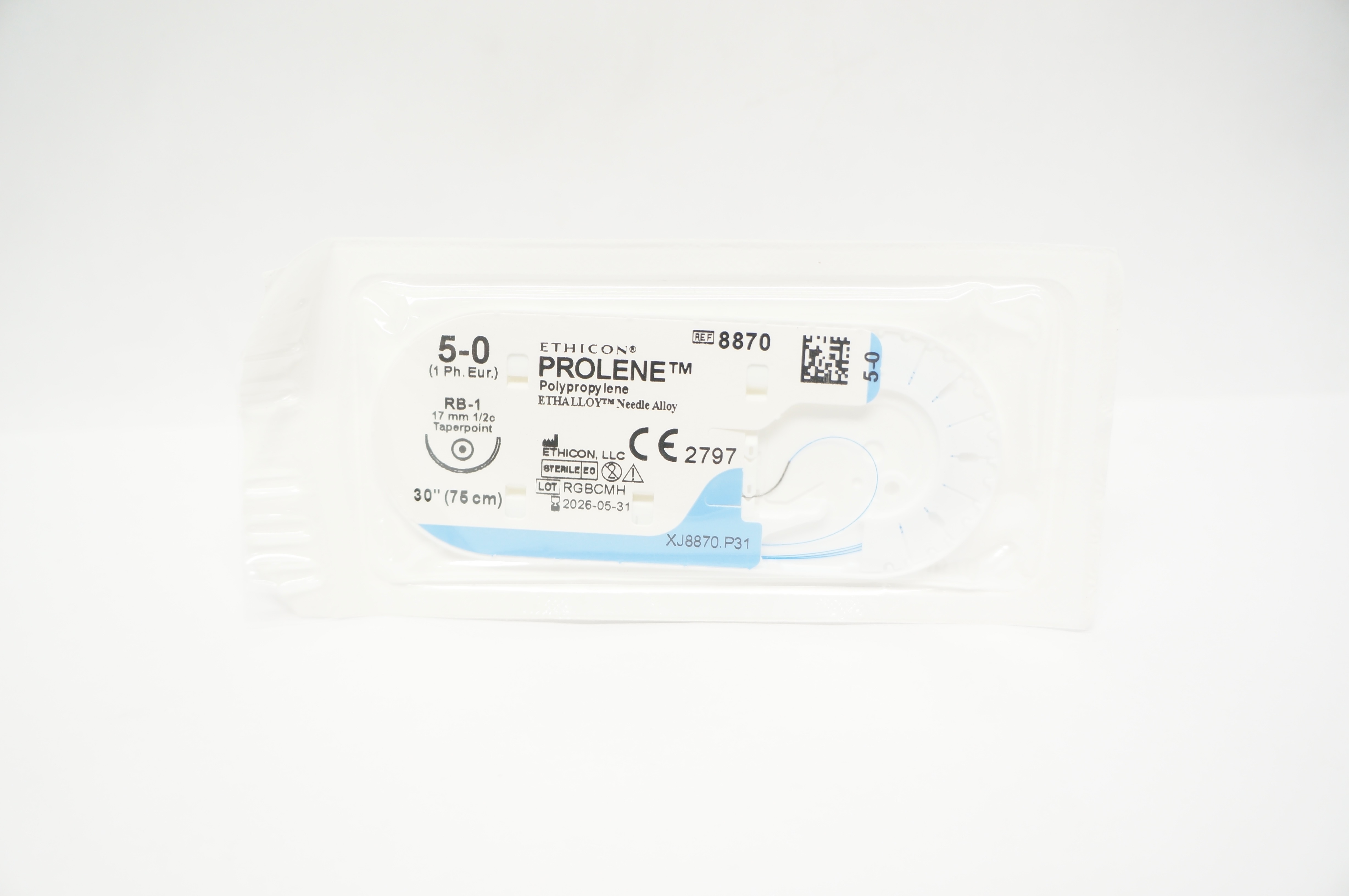 Ethicon 8870 5-0 Prolene Polypropylene Stre RB-1 17mm 1/2c Taperpoint 30 inch