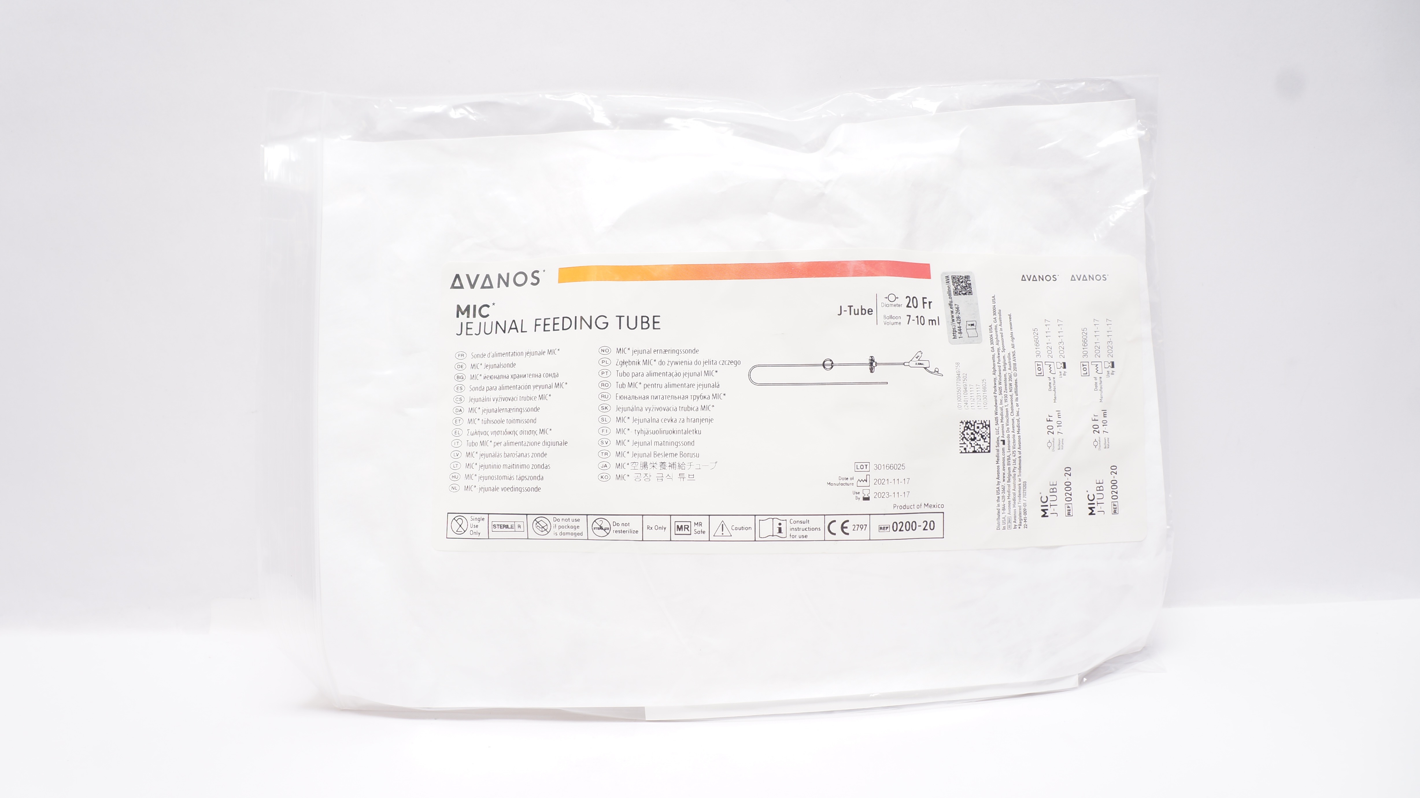 Avanos 0200-20 MIC Jejunal Feeding J-Tube 20Fr x 7-10ml (x)