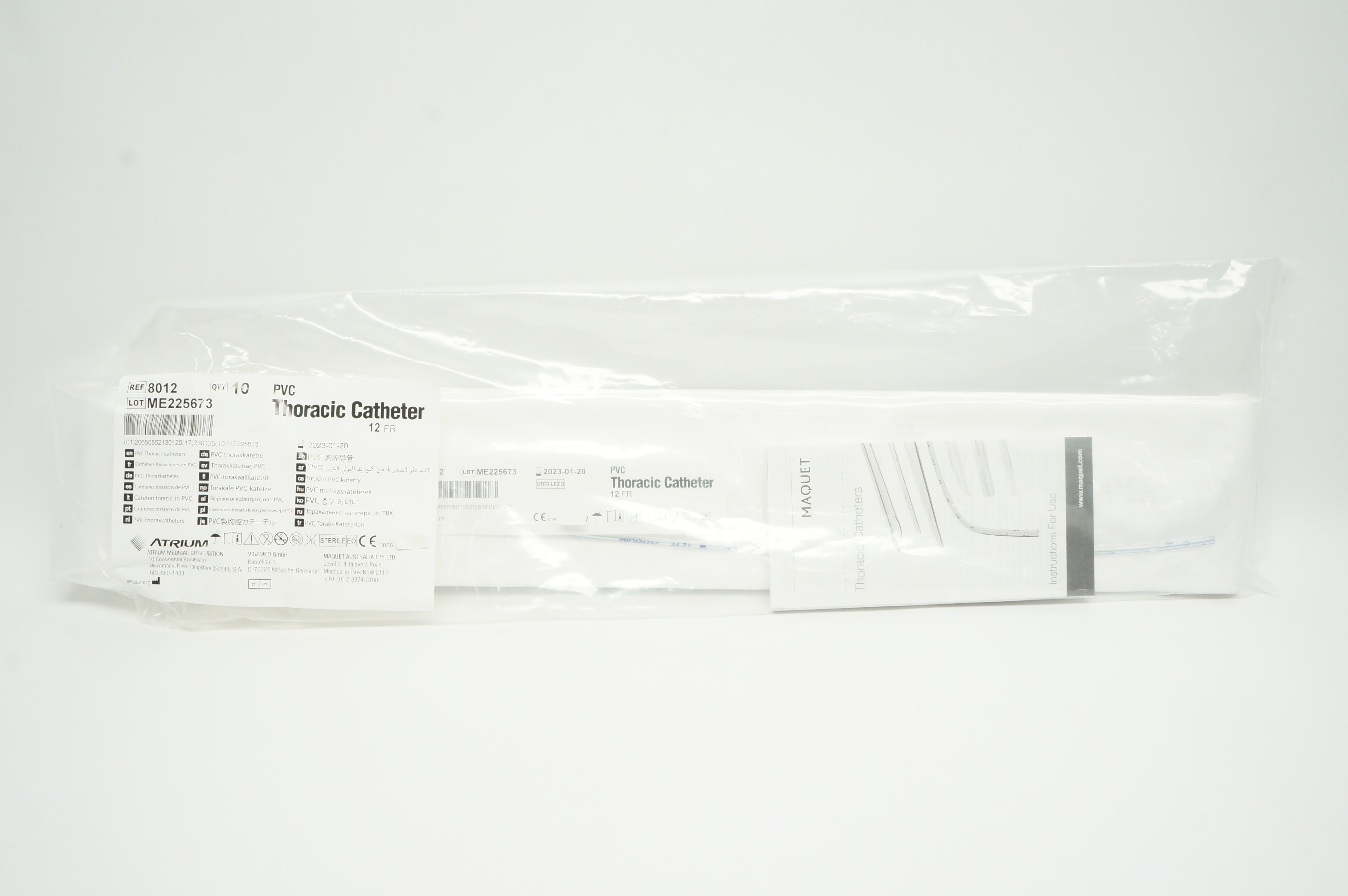 Atrium 8012 PVC Thoracic Cath. 12FR. - Pack of 10