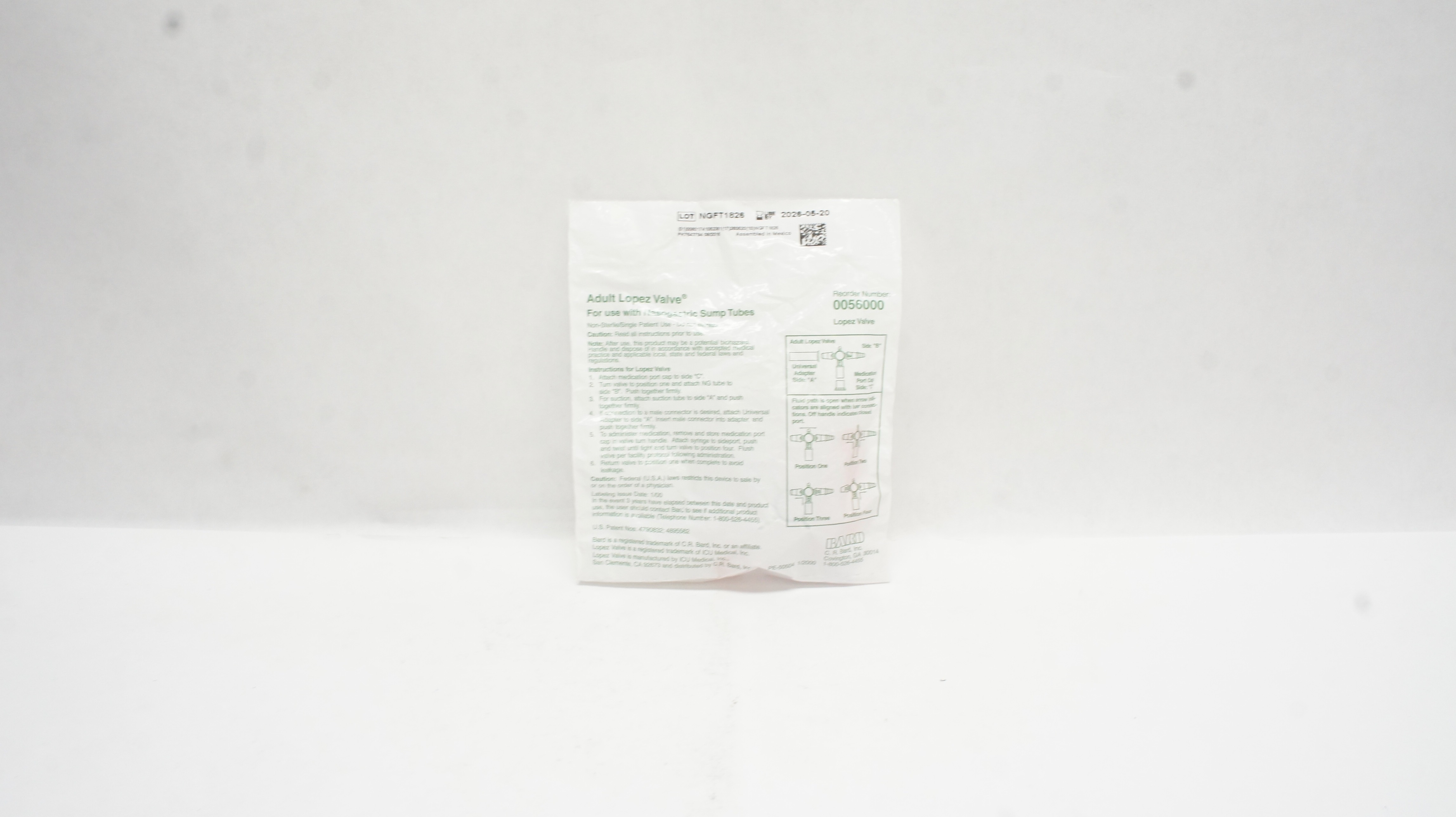 Bard 0056000 Adult Lopez Valve with Nasogastric Sump Tubes