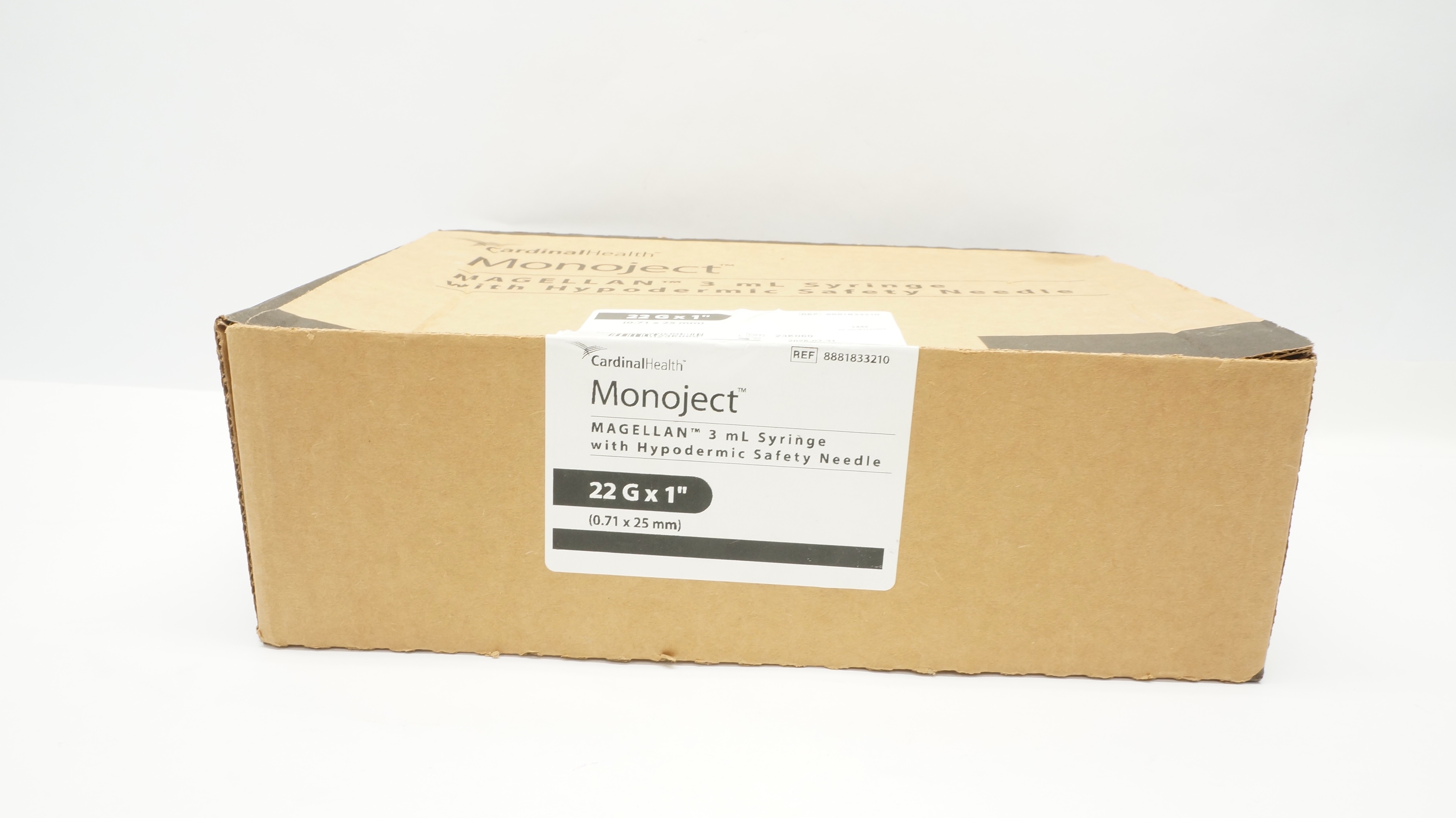 Cardinal Health 8881833210 Monoject 3mL Syringe w/Ndle 22G x 1inch - Box of 50