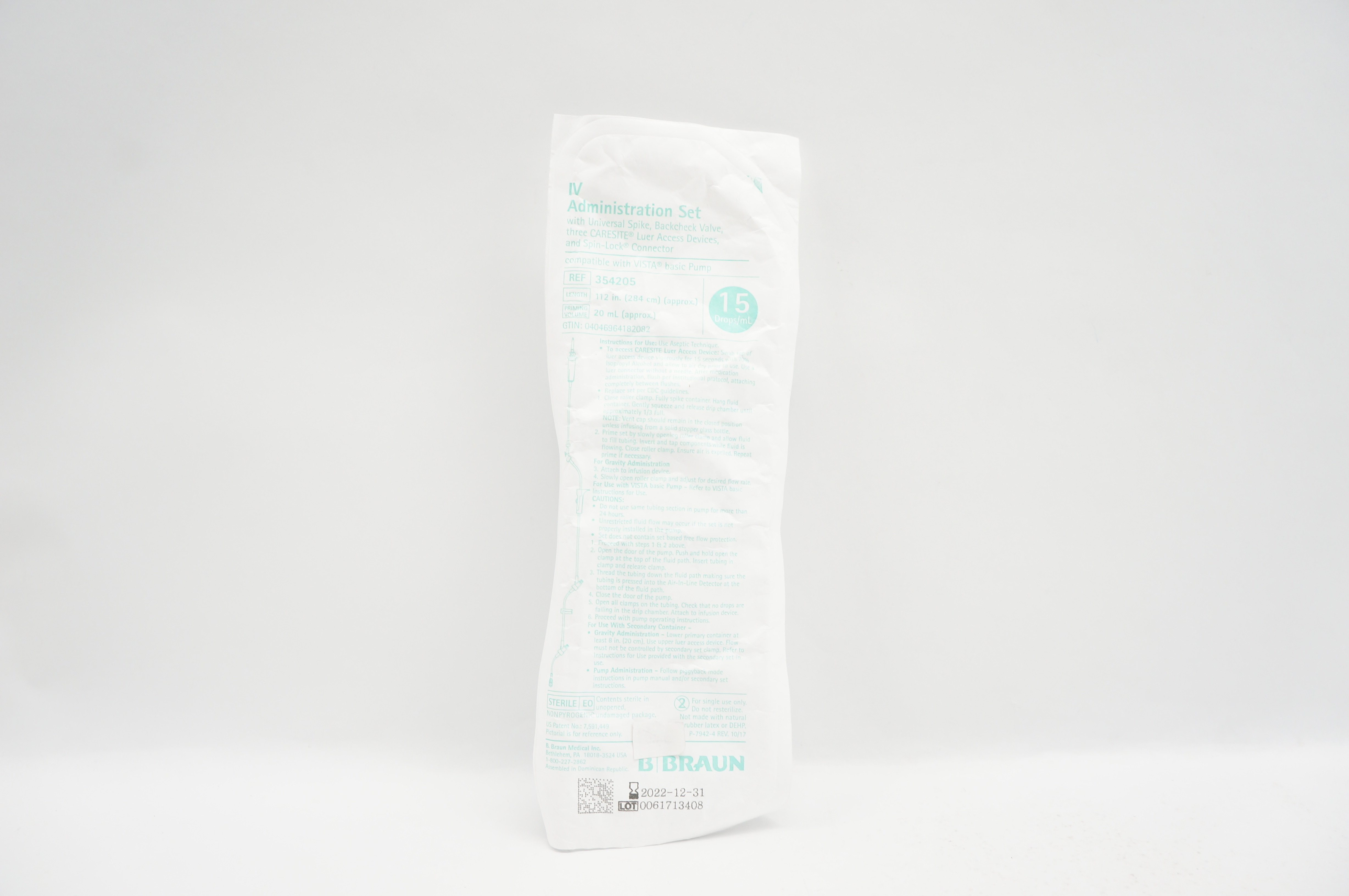 Braun 354205 IV Administration Set 112inch x 20mL 15Drops/mL
