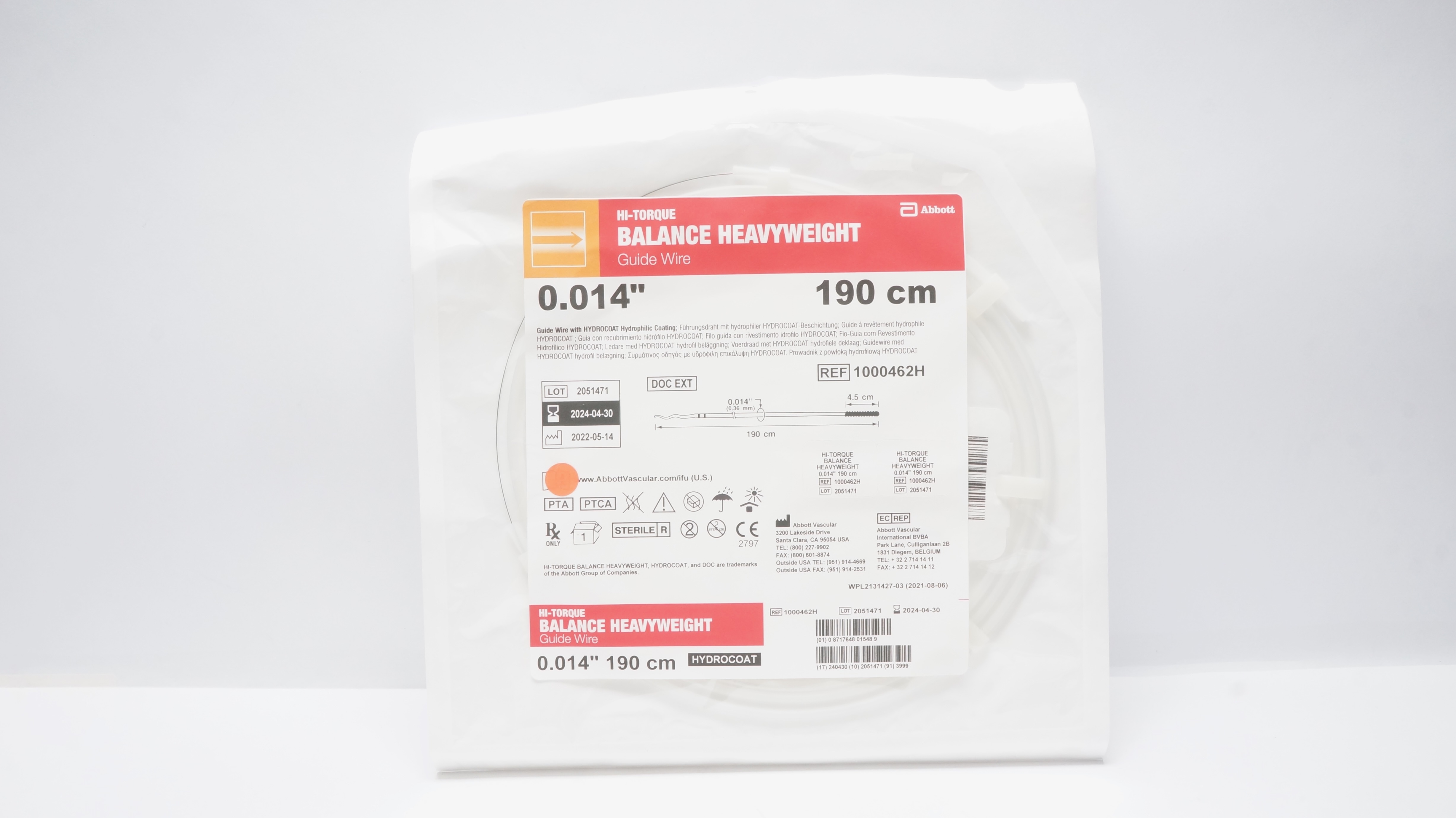 Abbott 1000462H Hi-Torque Balance Heavyweight Guide Wire 190cm x 0.014inch(x)