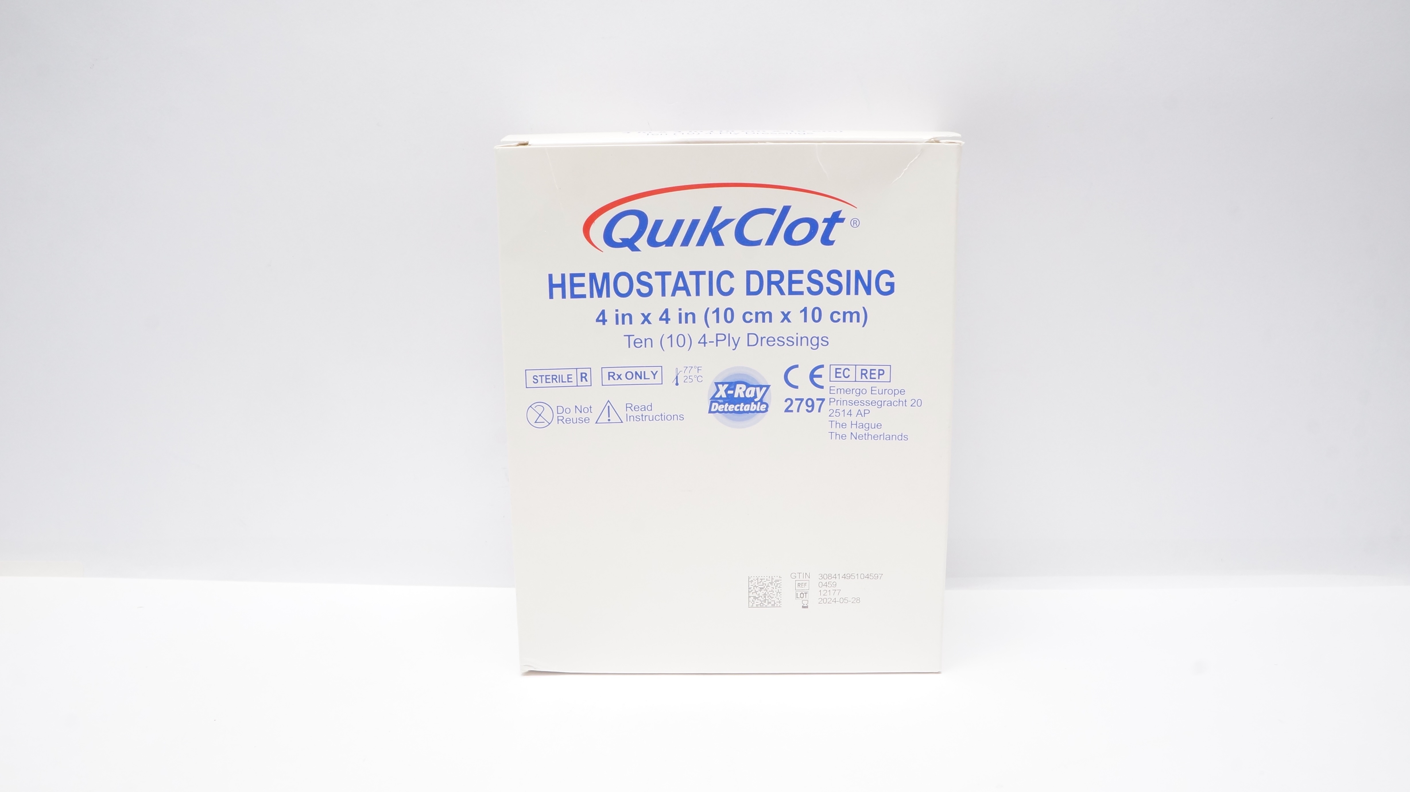 Z-Medica 0459 QuikClot Hemostatic Dressing 4-Ply 4 inch x 4 inch (x) - Box of 10