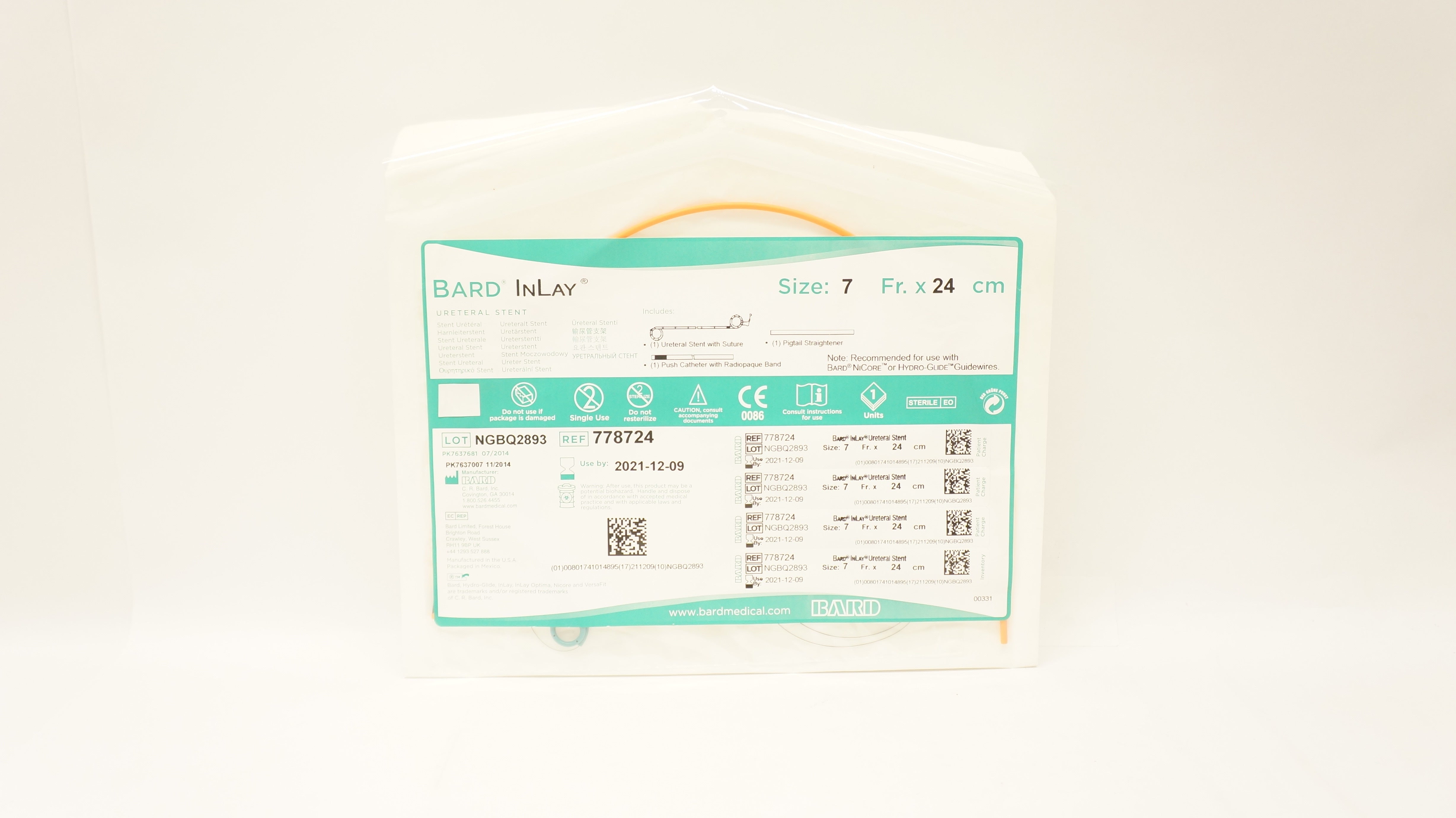 Bard 778724 InLay Ureteral Stnt 7F x 24cm