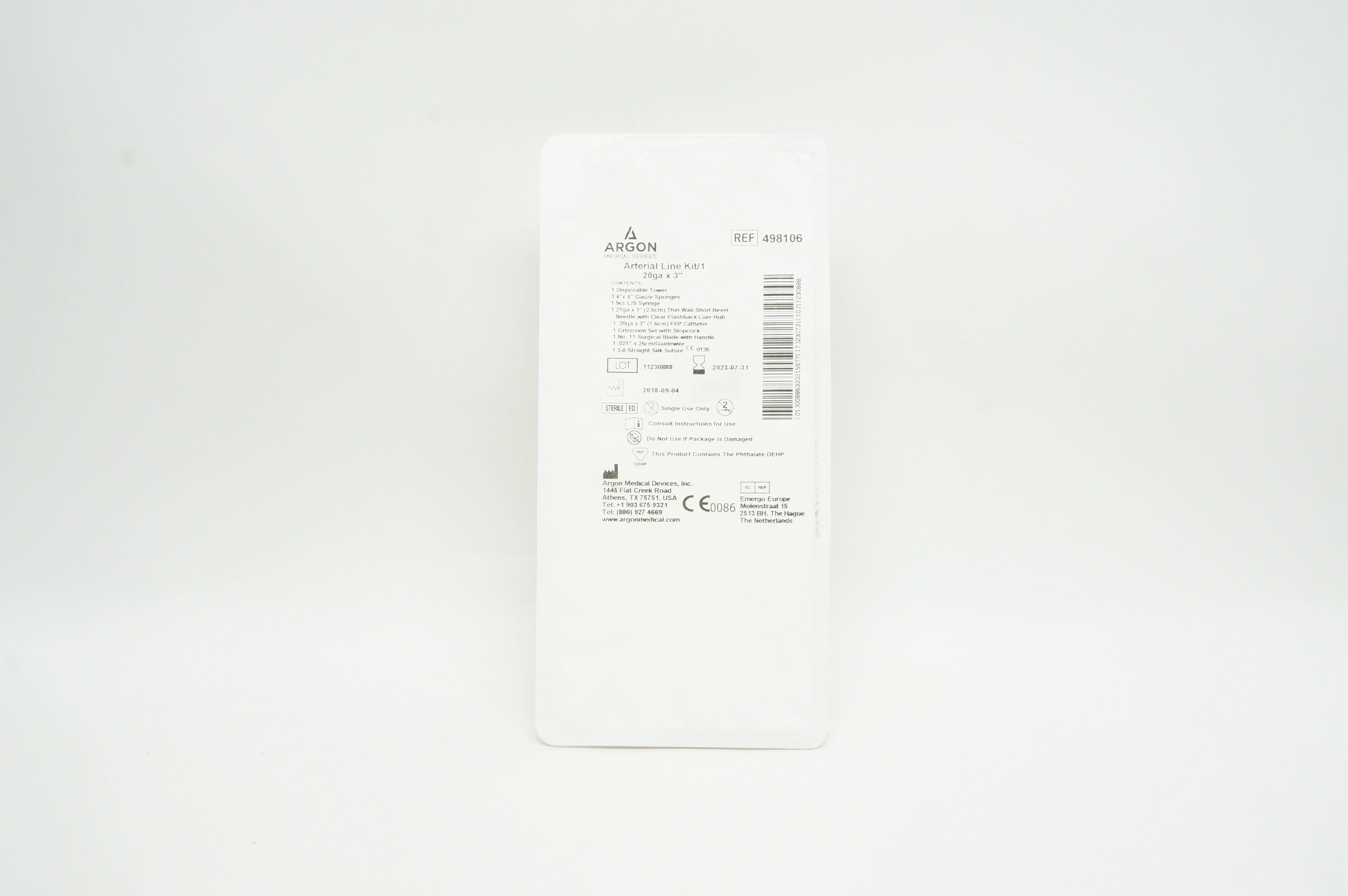 Argon 498106 Arterial Line Kit/1 20Ga x 3inch