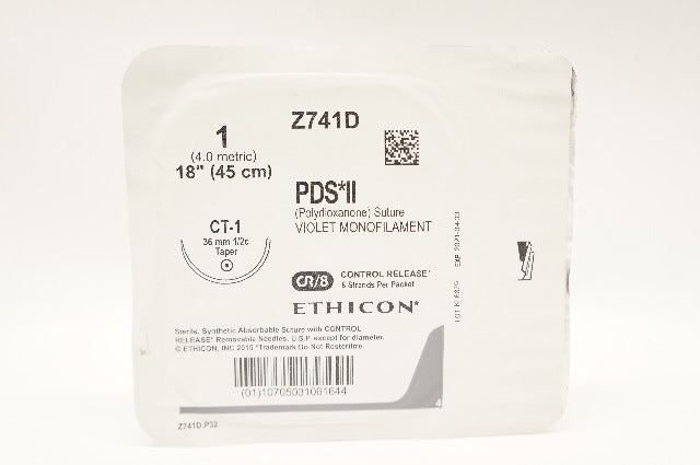 Ethicon Z741D 1 PDS II, Violet Monofilament, CT-1 36mm 1/2c Taper, 18inch (x)