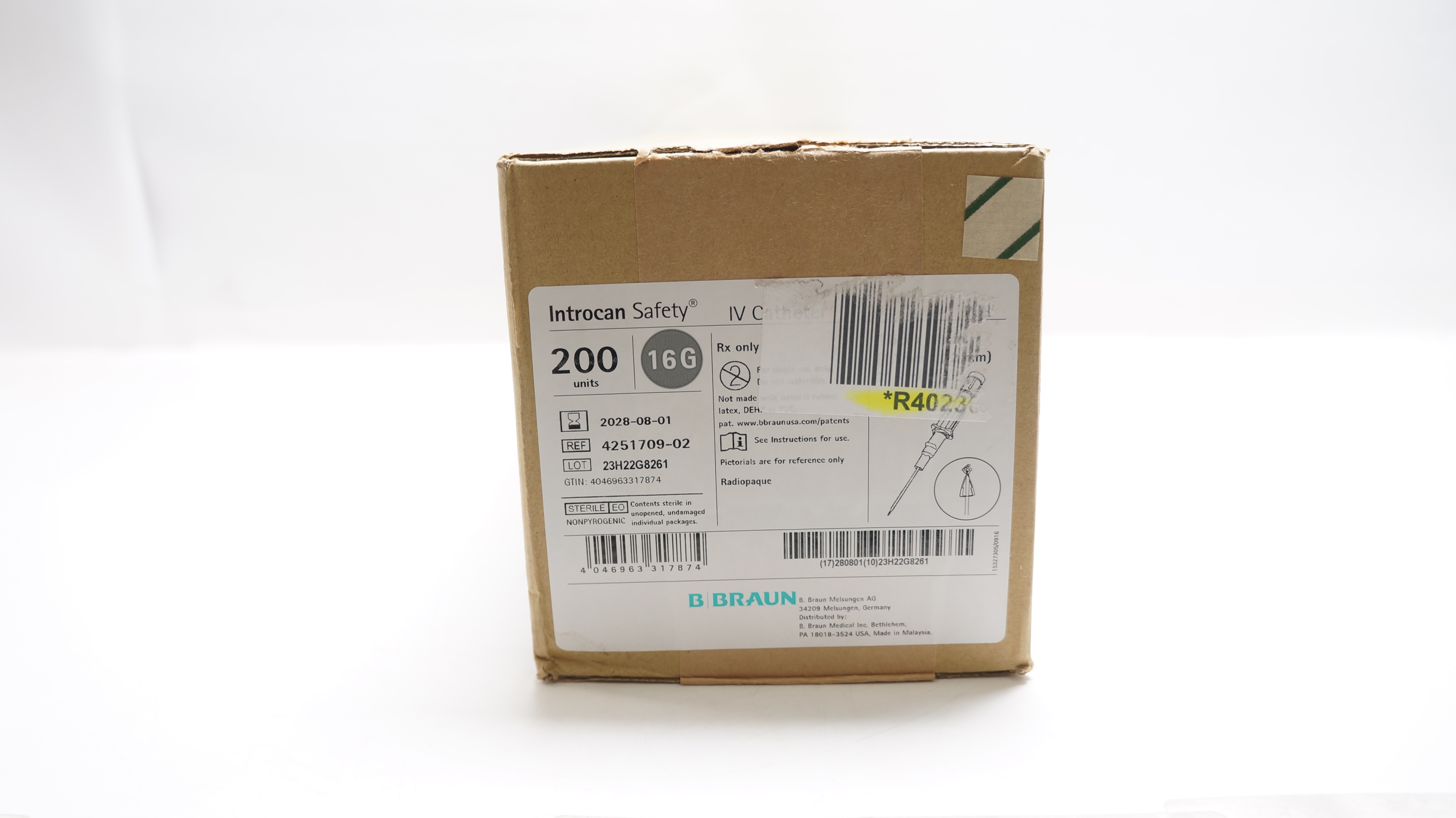 Braun 4251709-02 Introcan Safety PUR IV Cath. 16G x 1-1/4inch - Box of 200