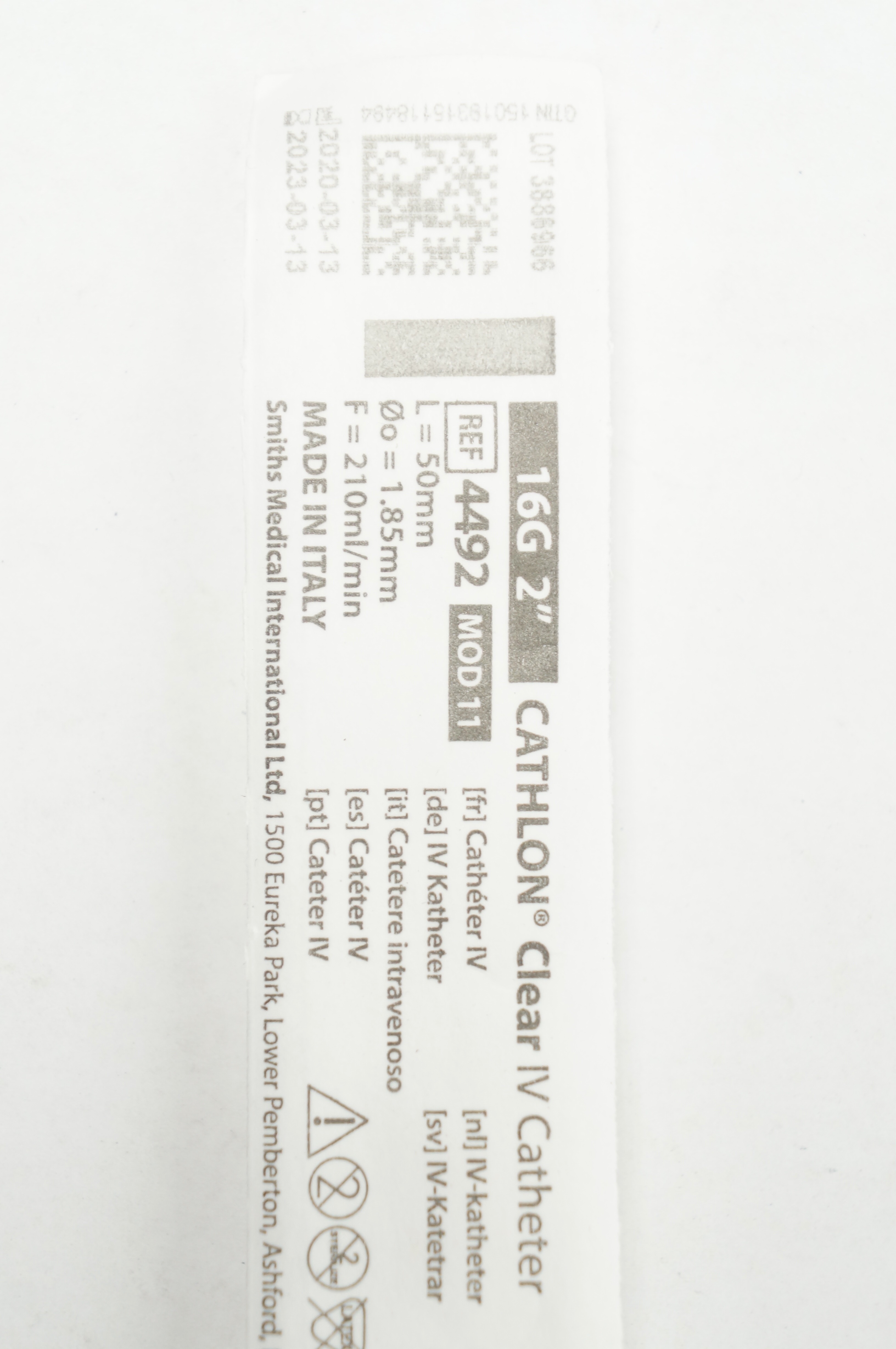 Smiths Medical 4492 Jelco Cathlon Clear I.V. Cath. 16G x 2inch