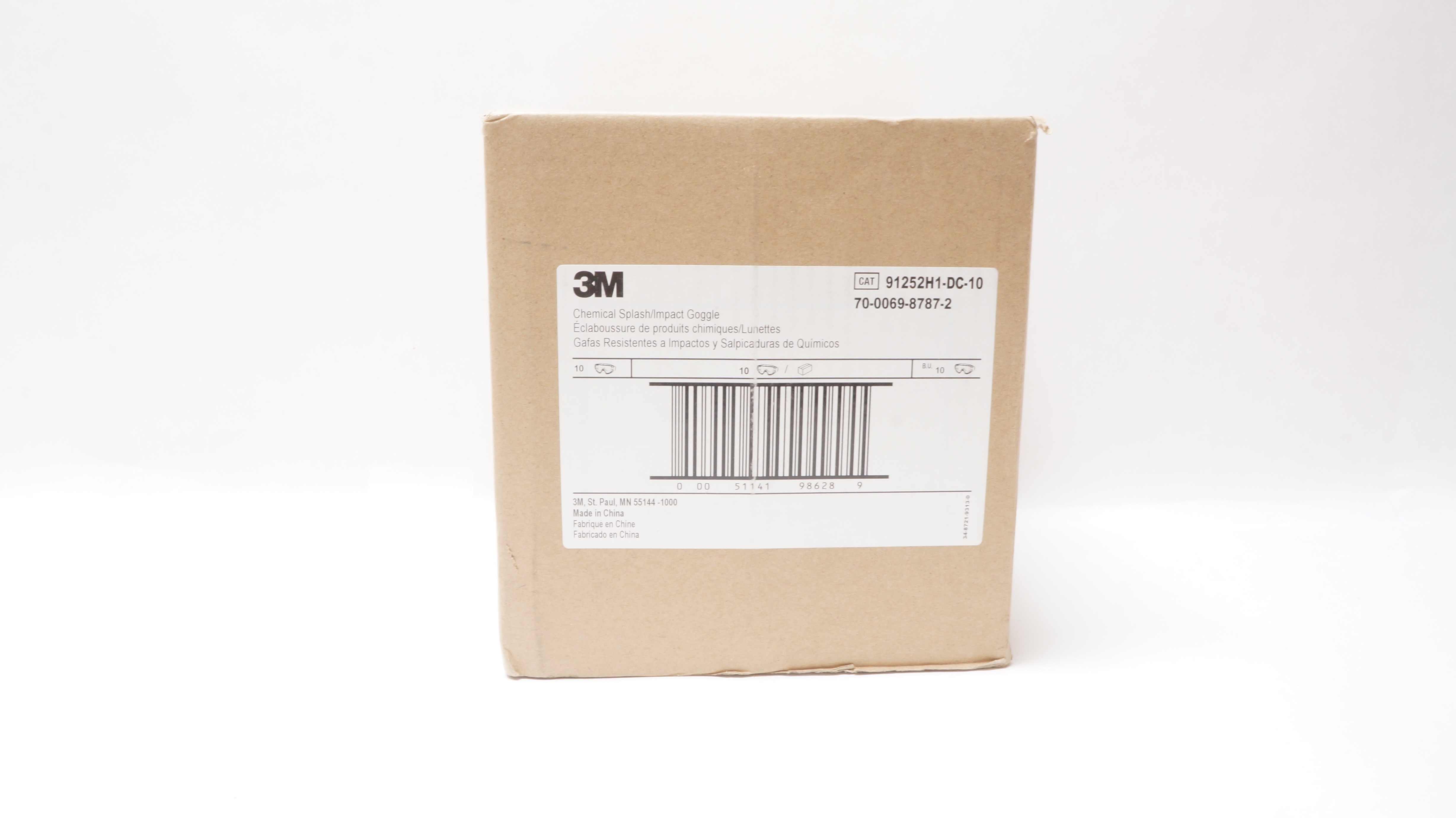 3M 91252H1-DC-10 Chemical Splash/Impact Goggle - Case of 10