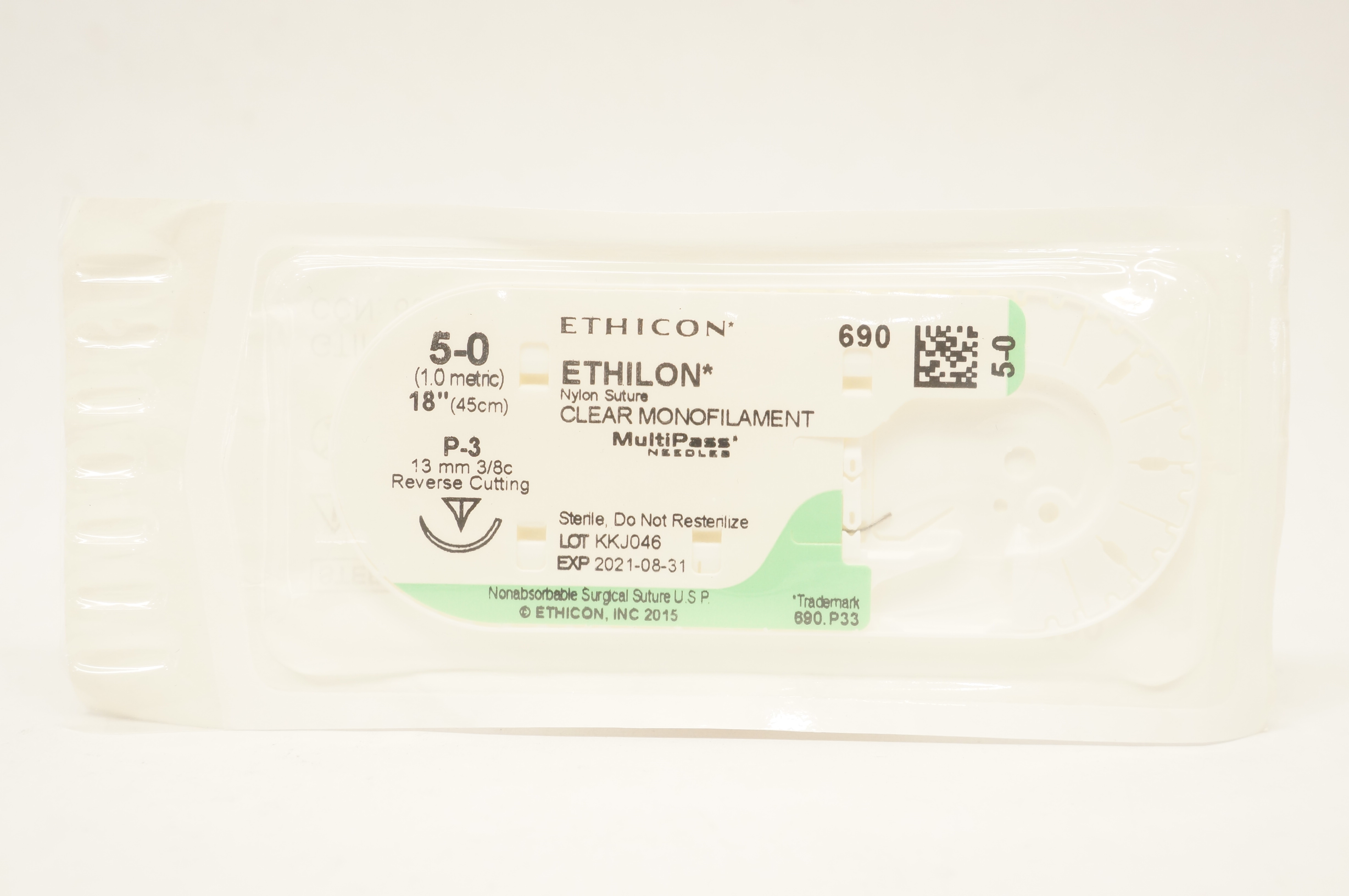 Ethicon 690 5-0 ETHILON Nylon Stre P-3 13mm 3/8c Reverse Cutting 18inch (x)