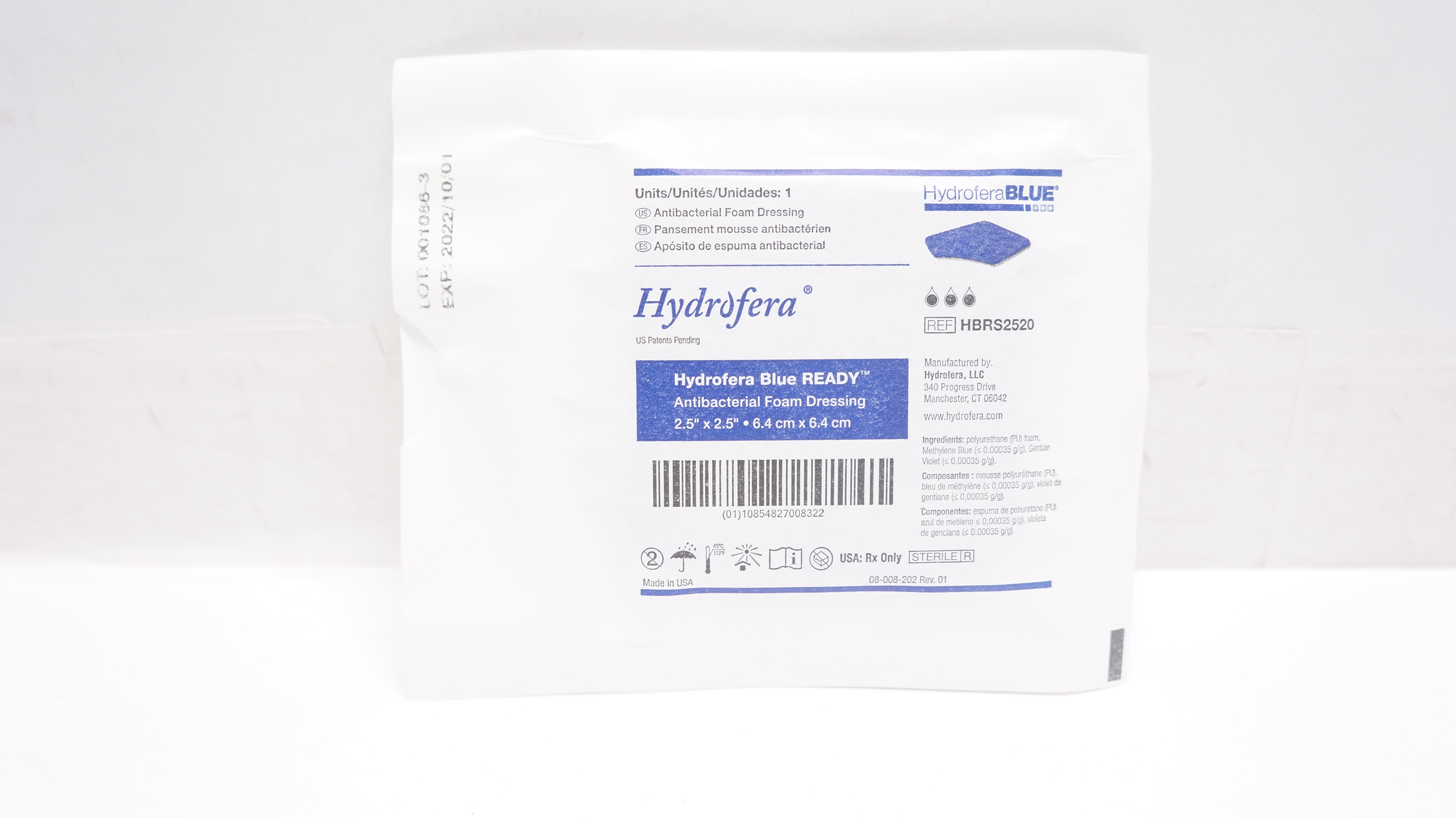 Hydrofera HBRS2520 Hydrofera Blue Ready Antibacterial Foam Dressing 2.5x2.5In(x)