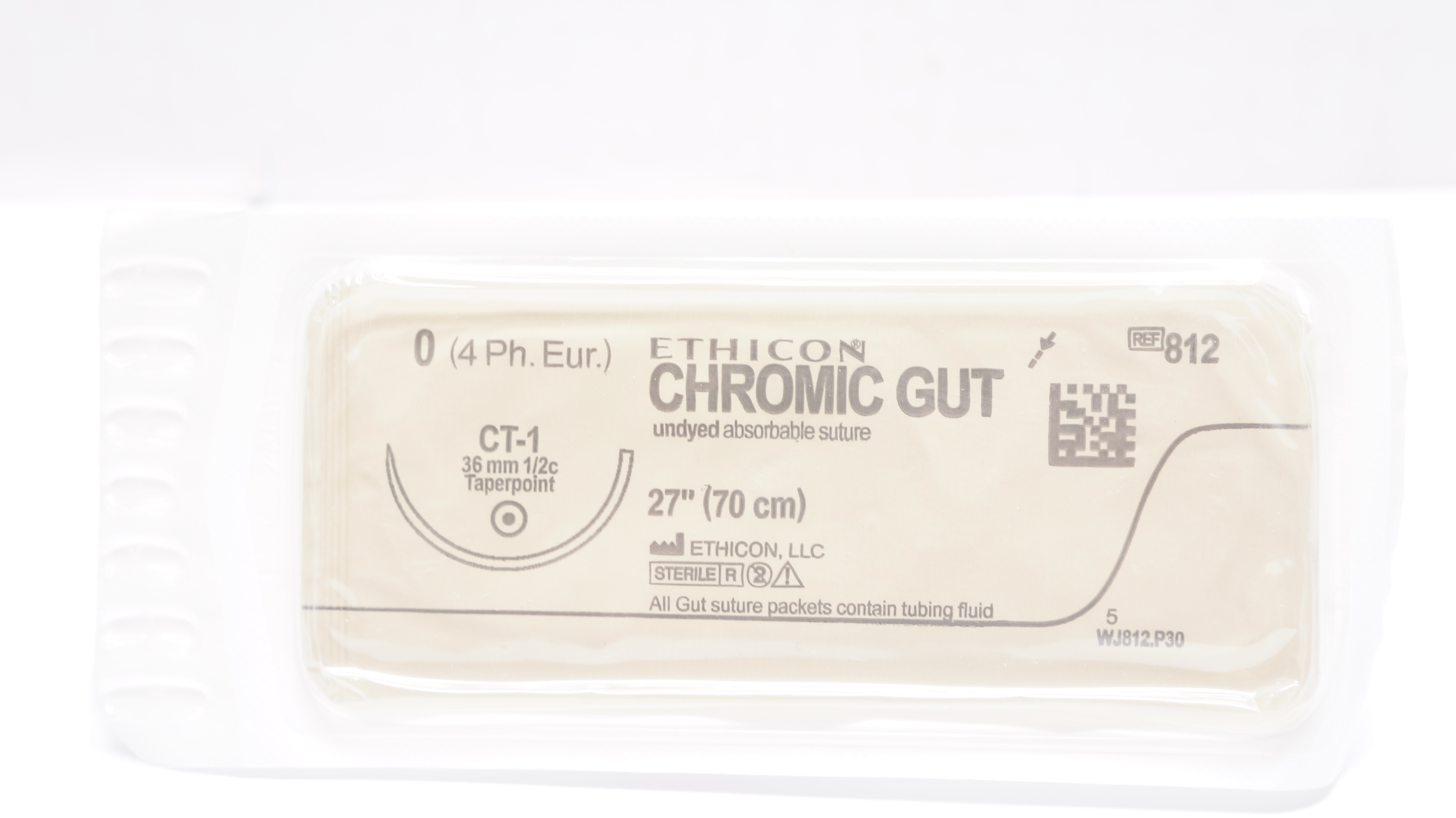 Ethicon 812 0 CHROMIC GUT Undyed Stre CT-1 36mm 1/2c Taperpoint, 27inch
