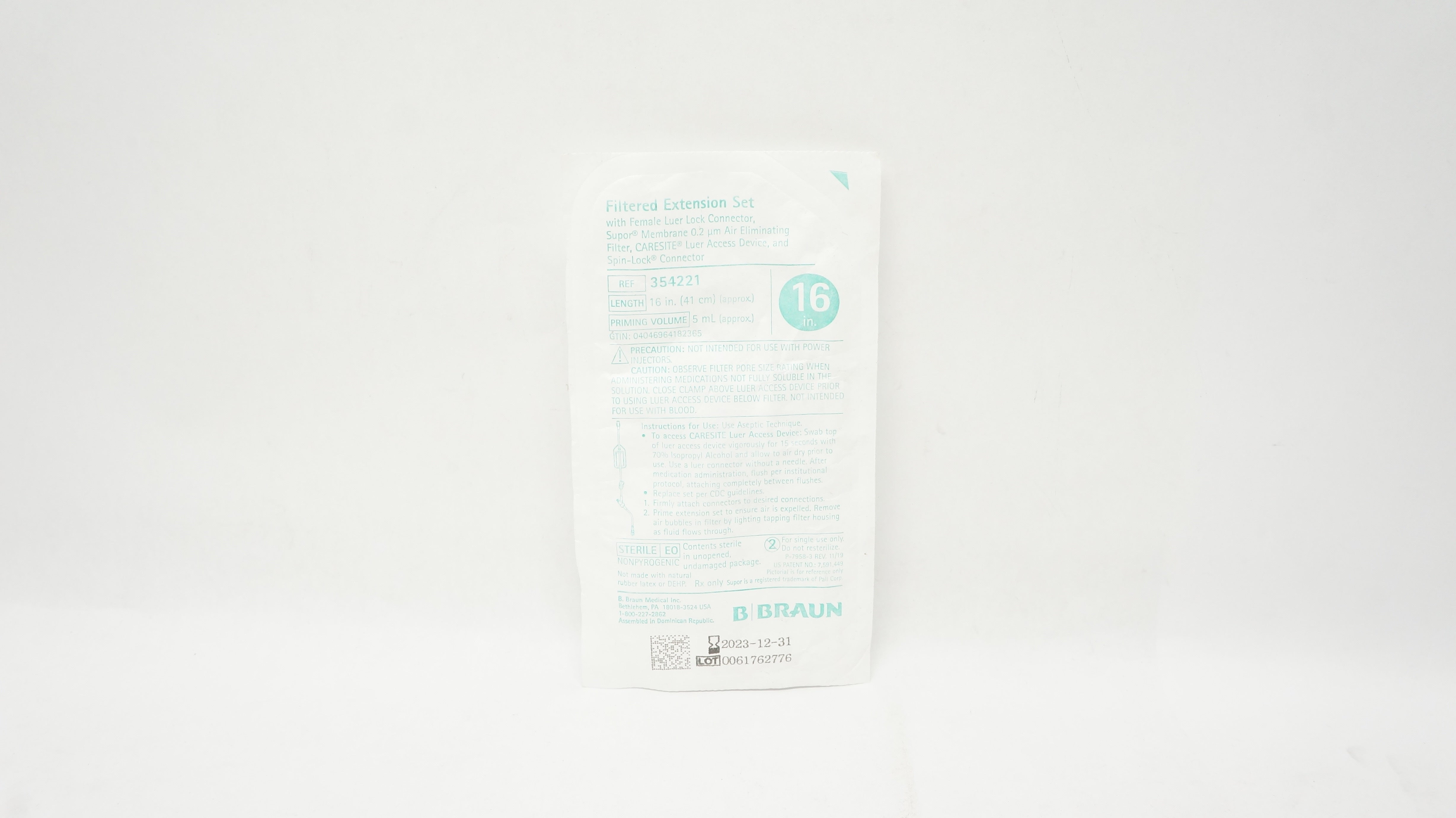 Braun 354221 Filtered Extension Set w/Female Luer Lock Connector 16in. x 5mL (x)