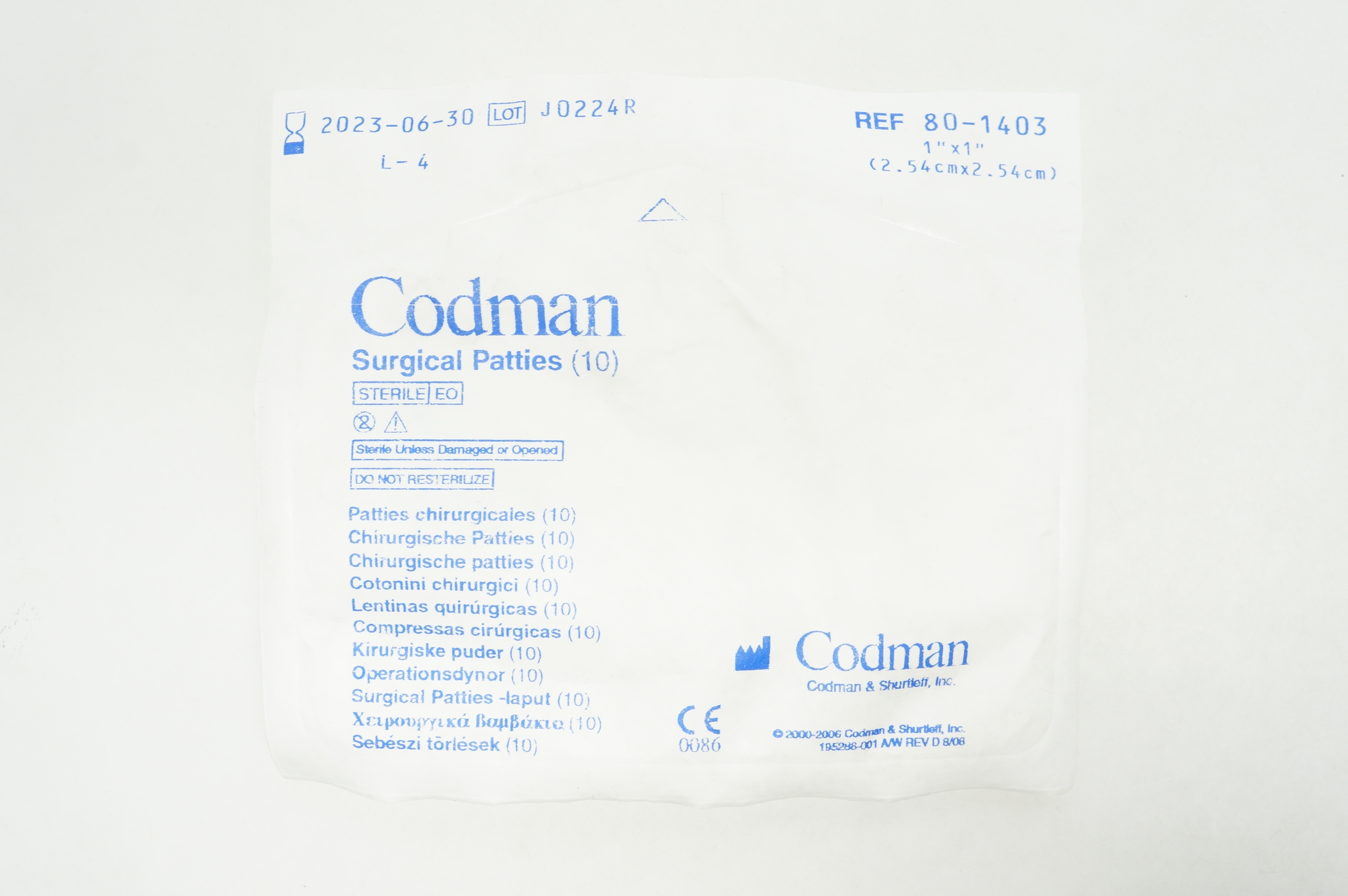 Codman 80-1403 Surgical Patties, 1inch x 1inch (x) - Pack of 10