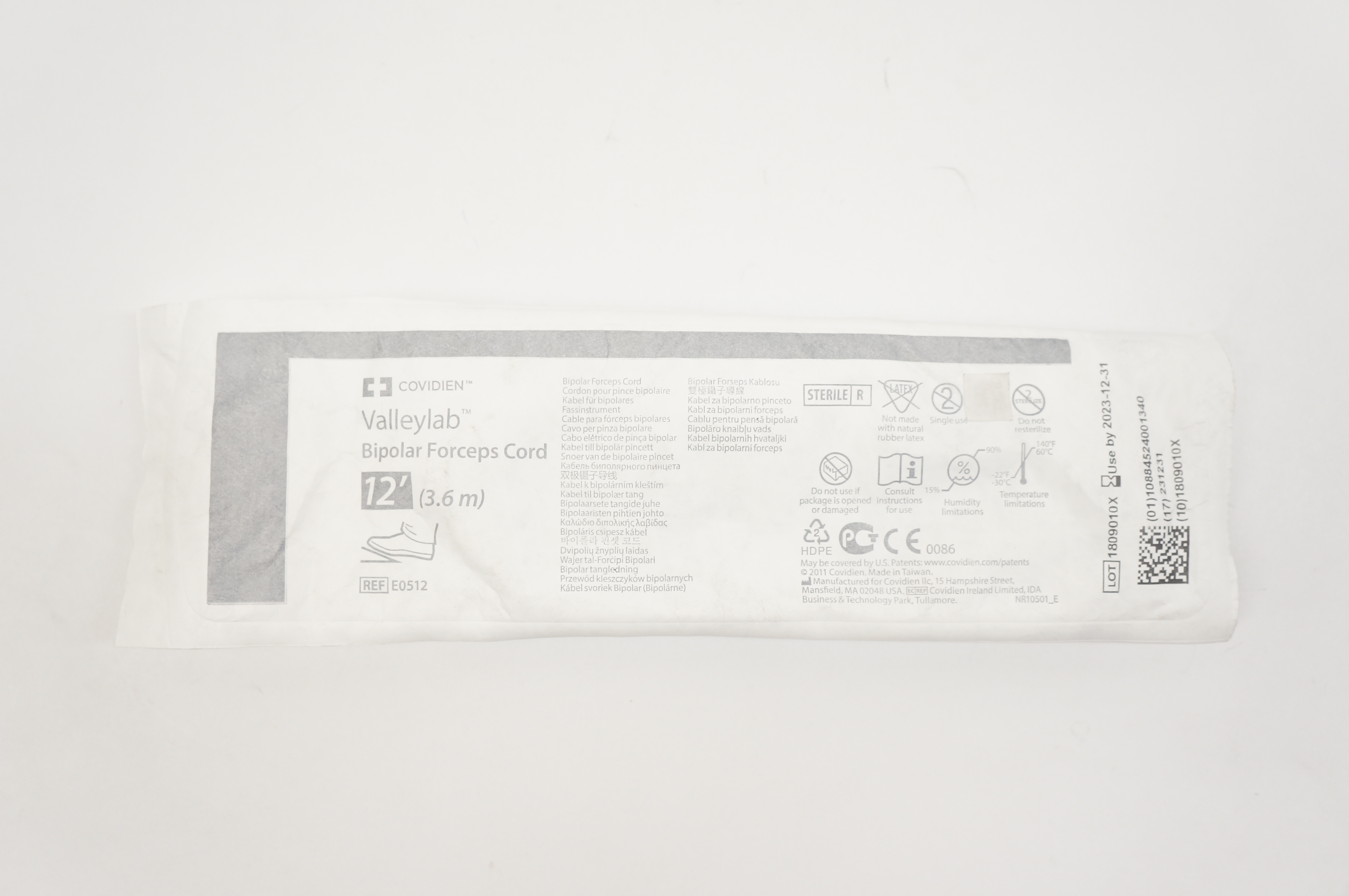 Covidien E0512 Valleylab Bipolar Forceps Cord, 12 Ft.